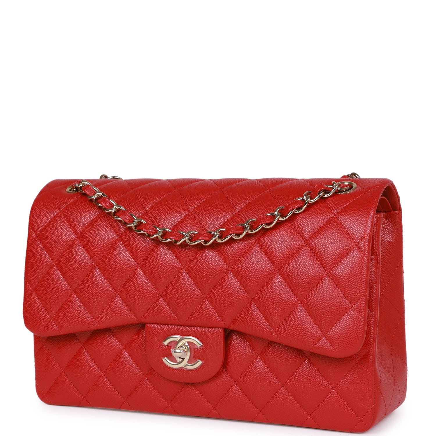 Jumbo Classic Double Flap Bag Red Caviar Light Gold Hardware