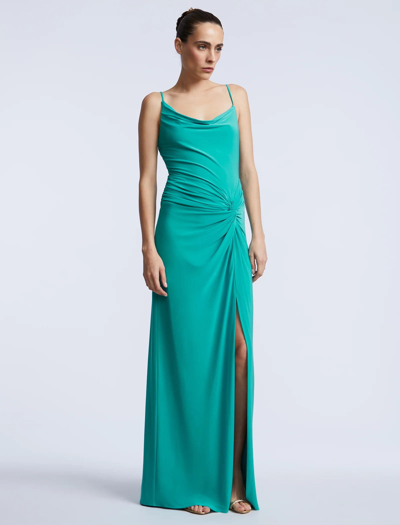 Cowl Draped Gown With Twist
