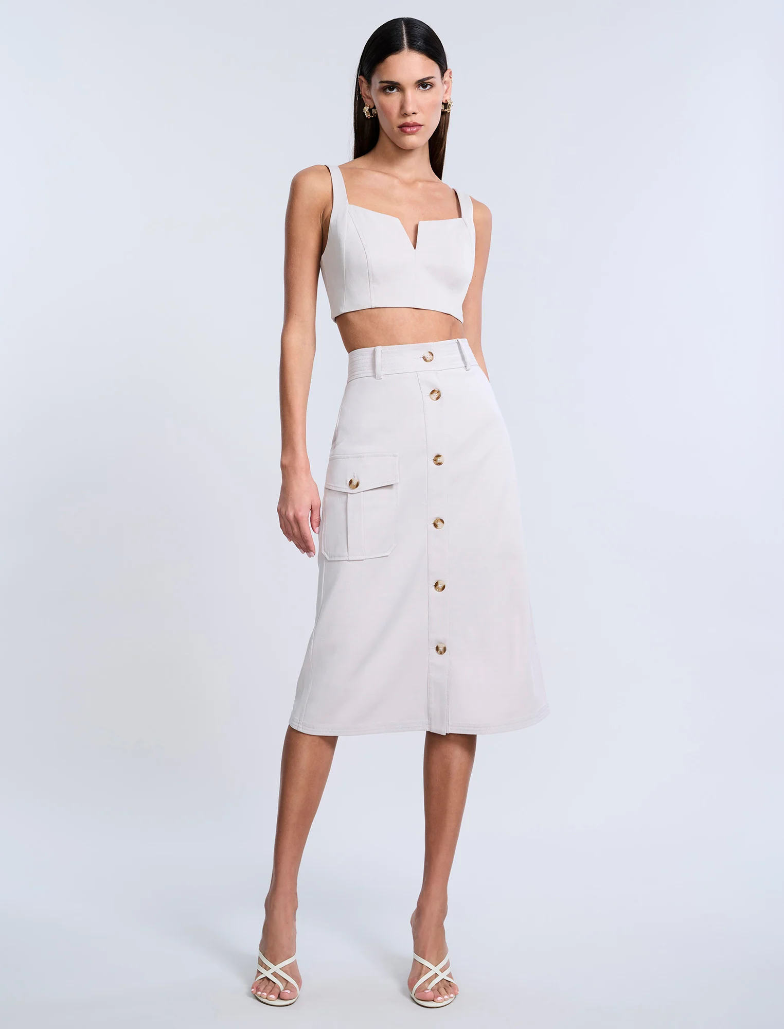 Button Front Cargo Skirt