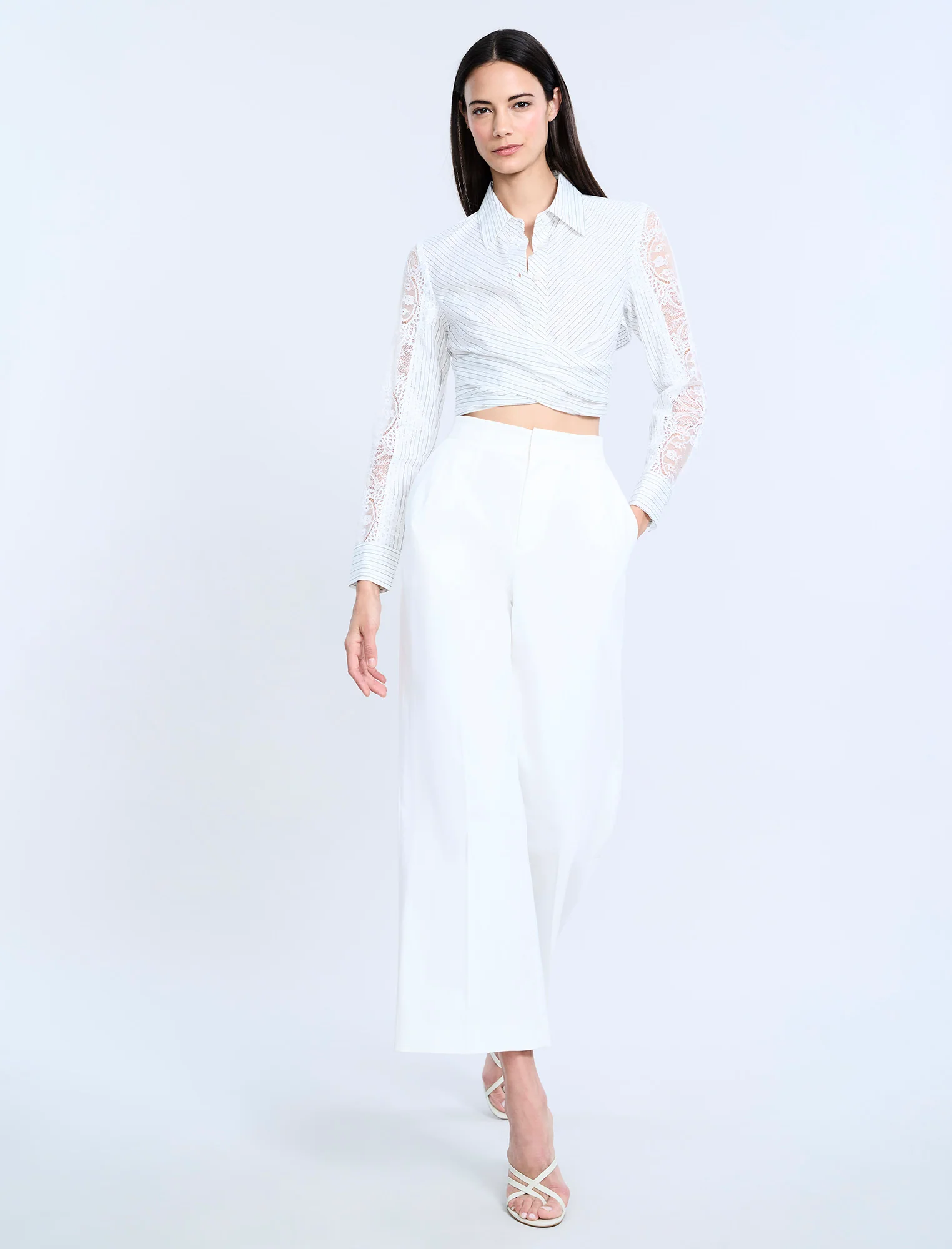 Lace Stripe Tie Back Top