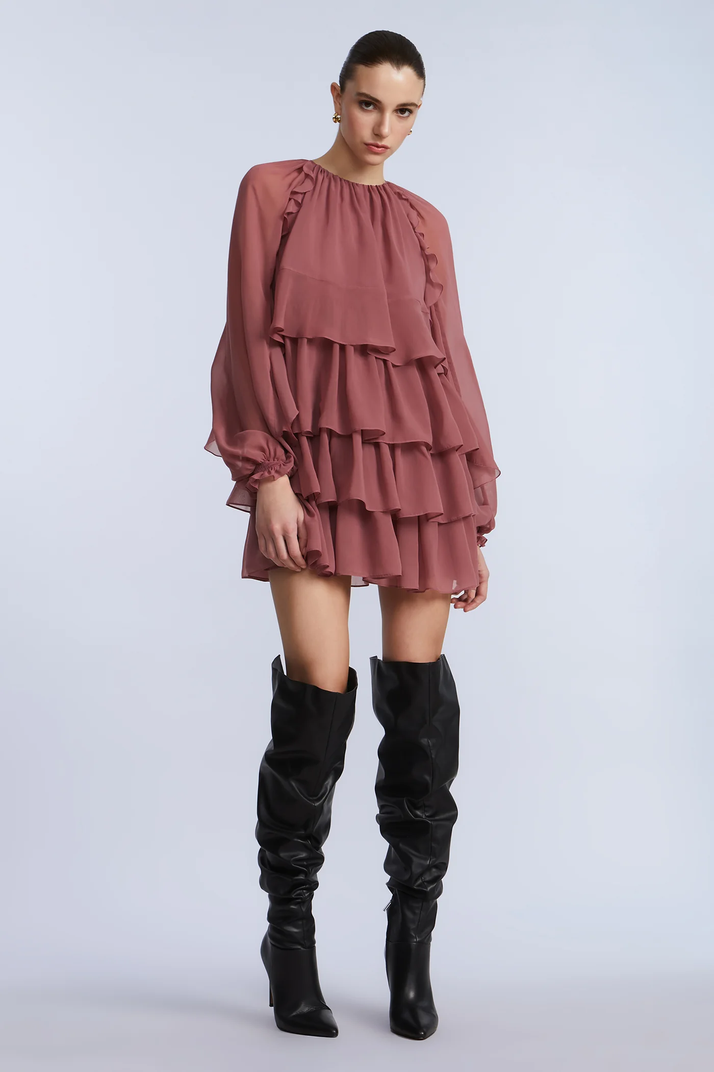 Chiffon Ruffle Mini Dress