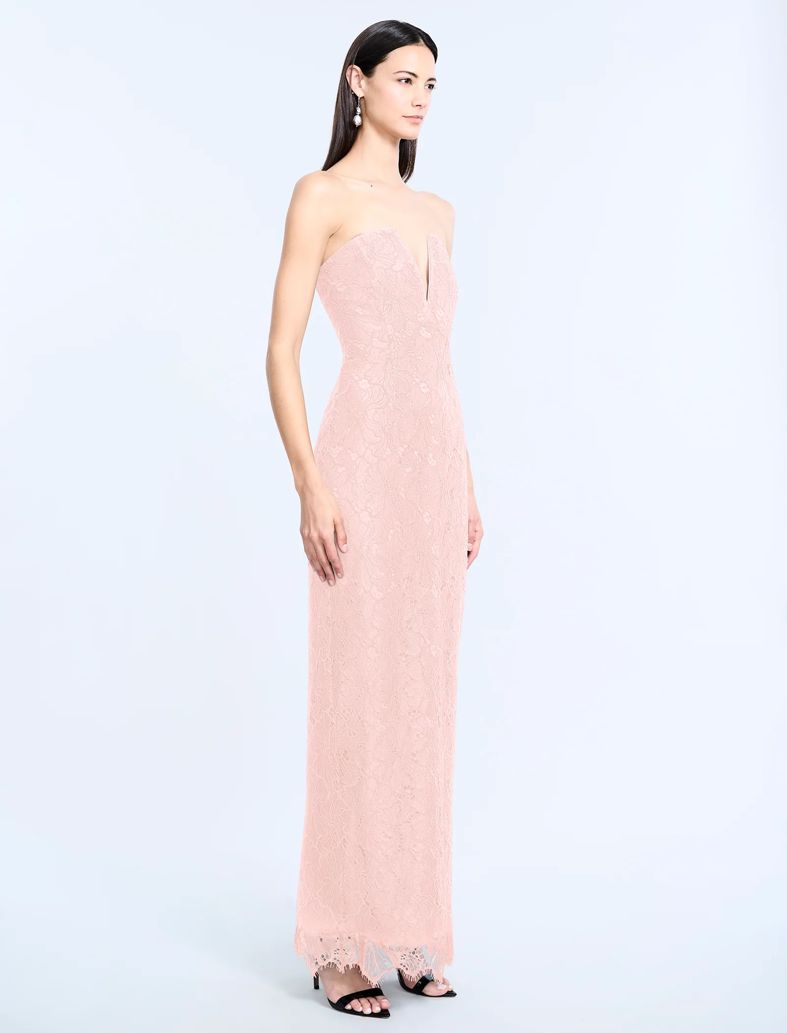 Lace Strapless V Neckline Gown