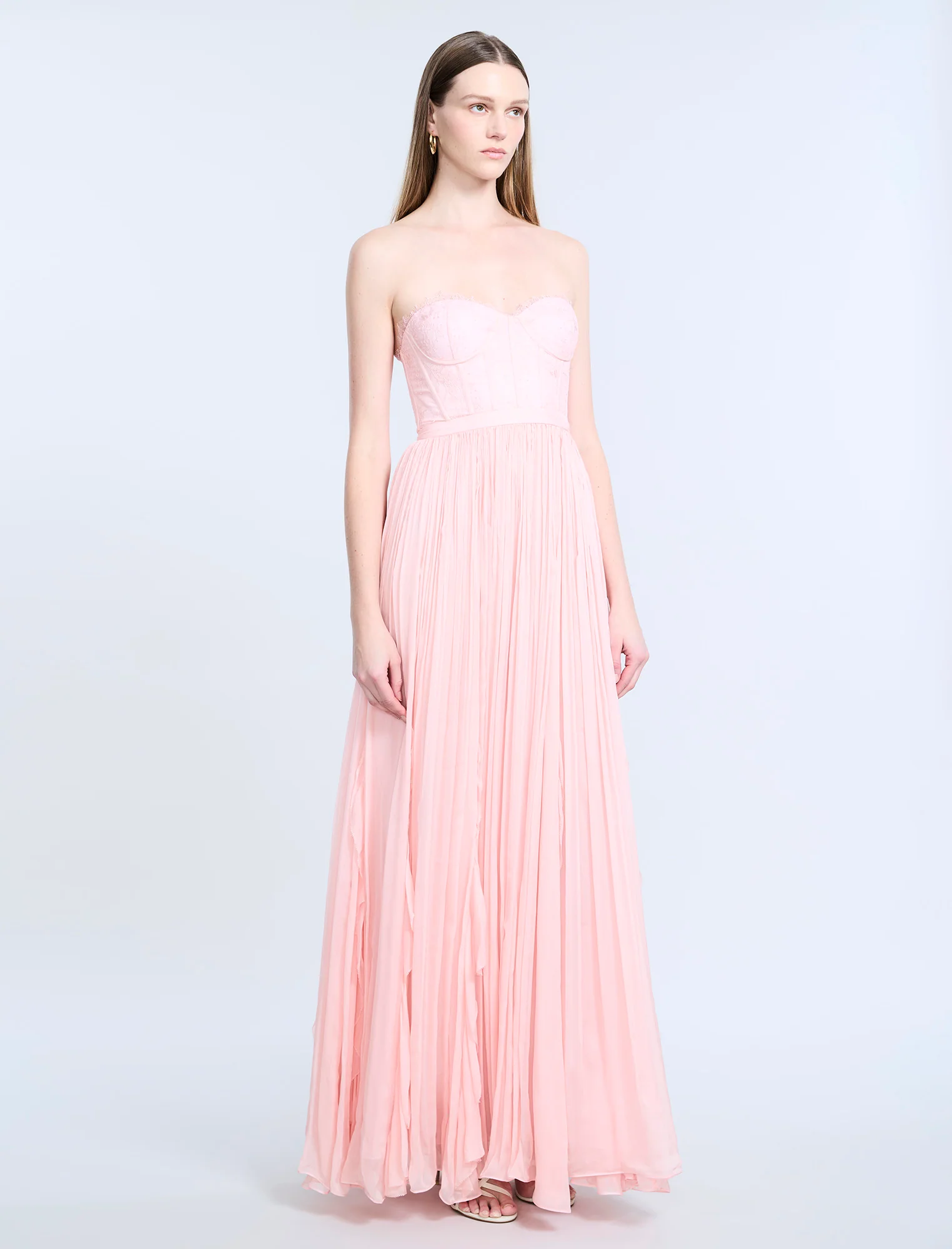 Lace Bodice Chiffon Rufle Gown