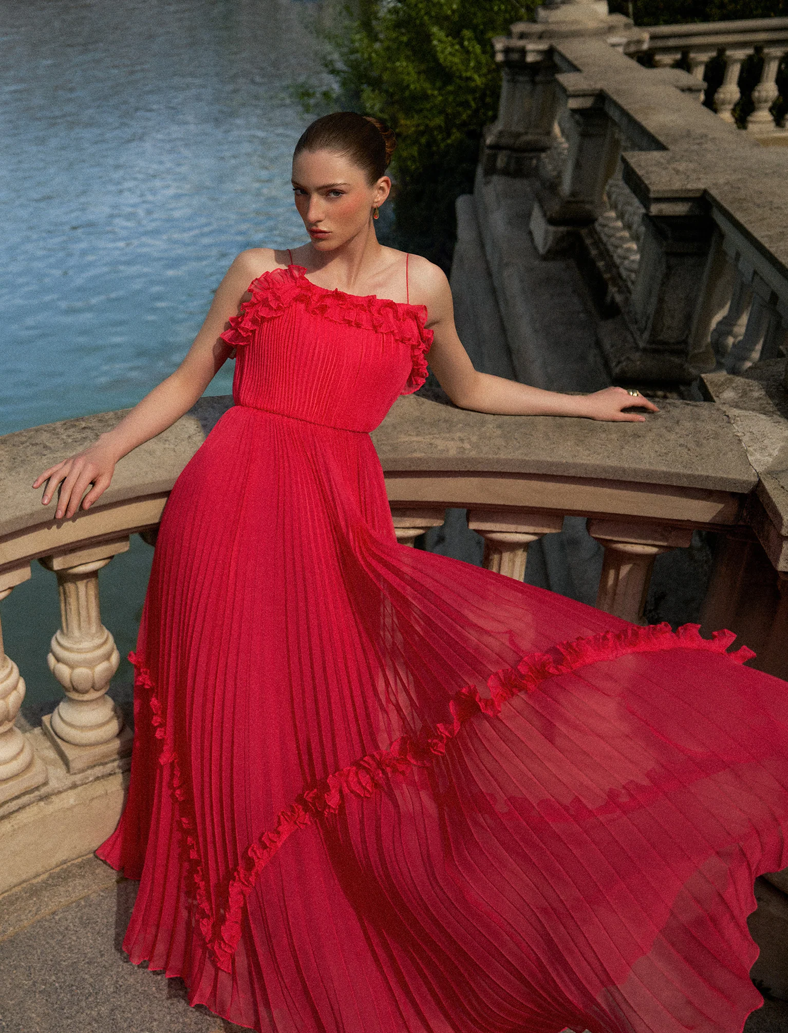 Shirring Ruffle Gown