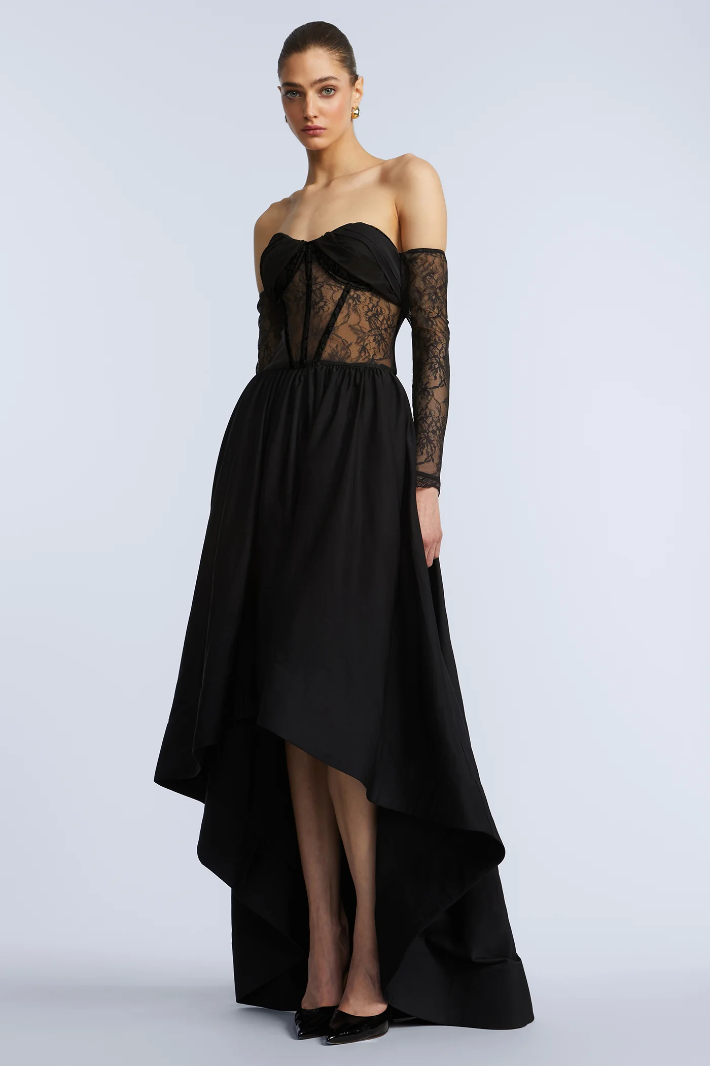 Lace Taffeta High-Low Gown