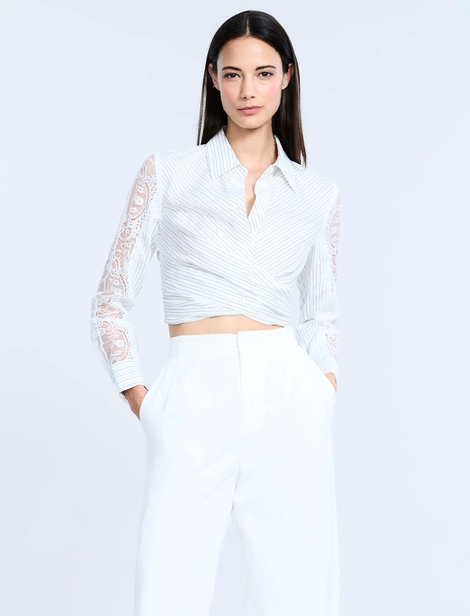 Lace Stripe Tie Back Top