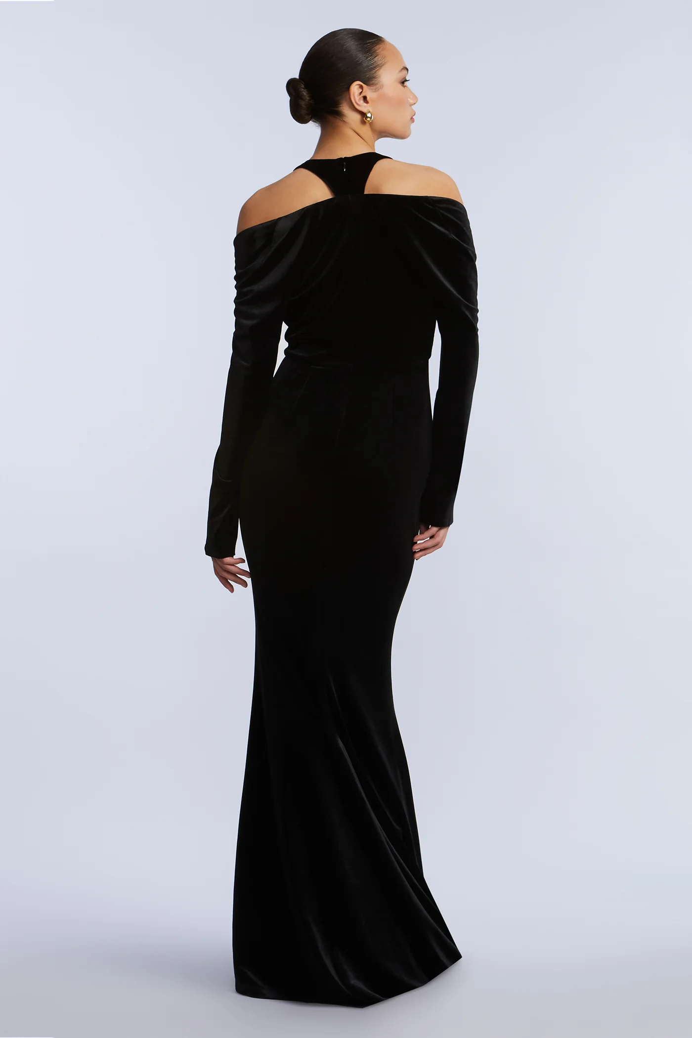 Long Sleeve Halter Velvet Gown