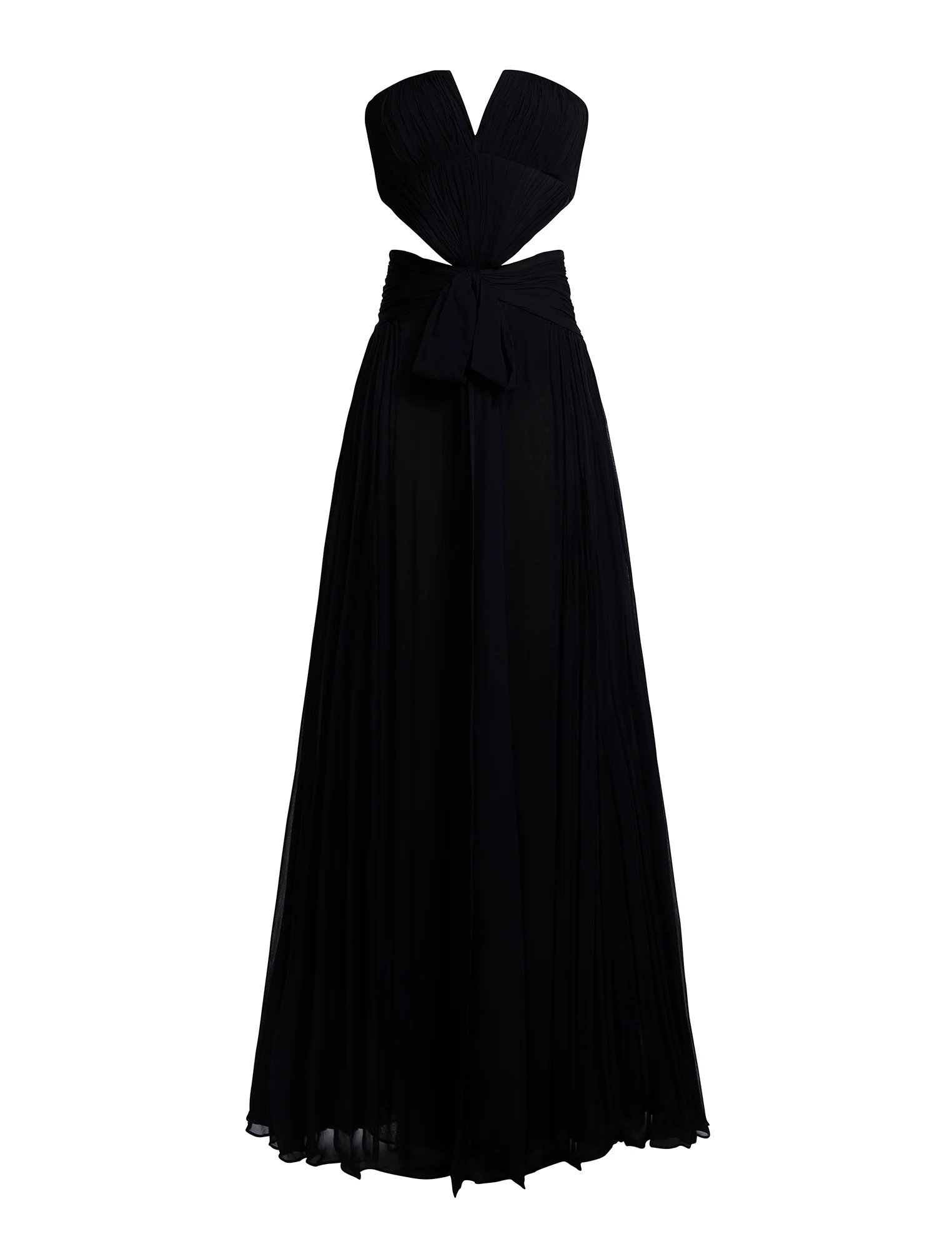 Cutout Shirring Bow Tie Gown