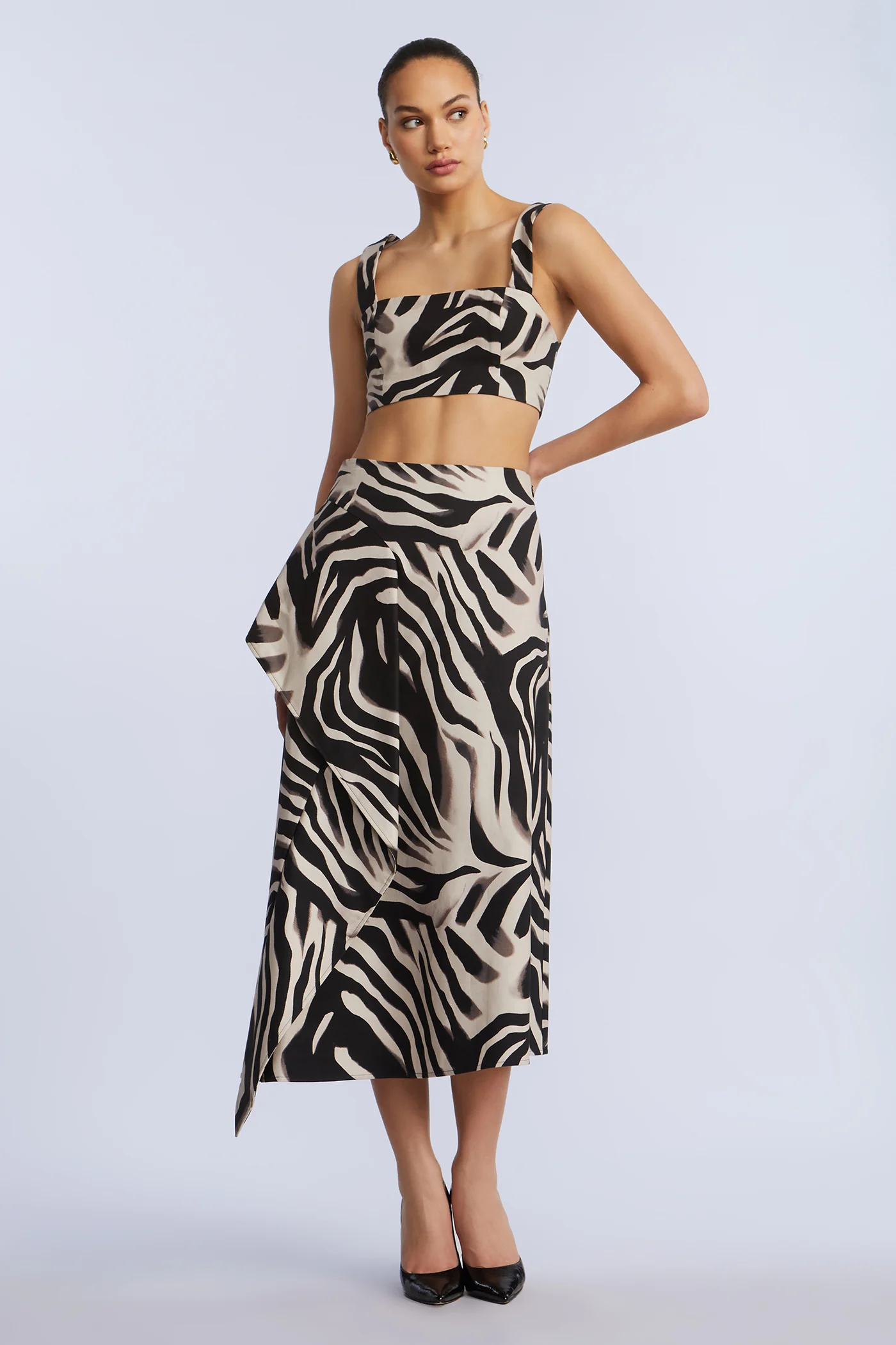 Printed Side Panel Midi Skirt