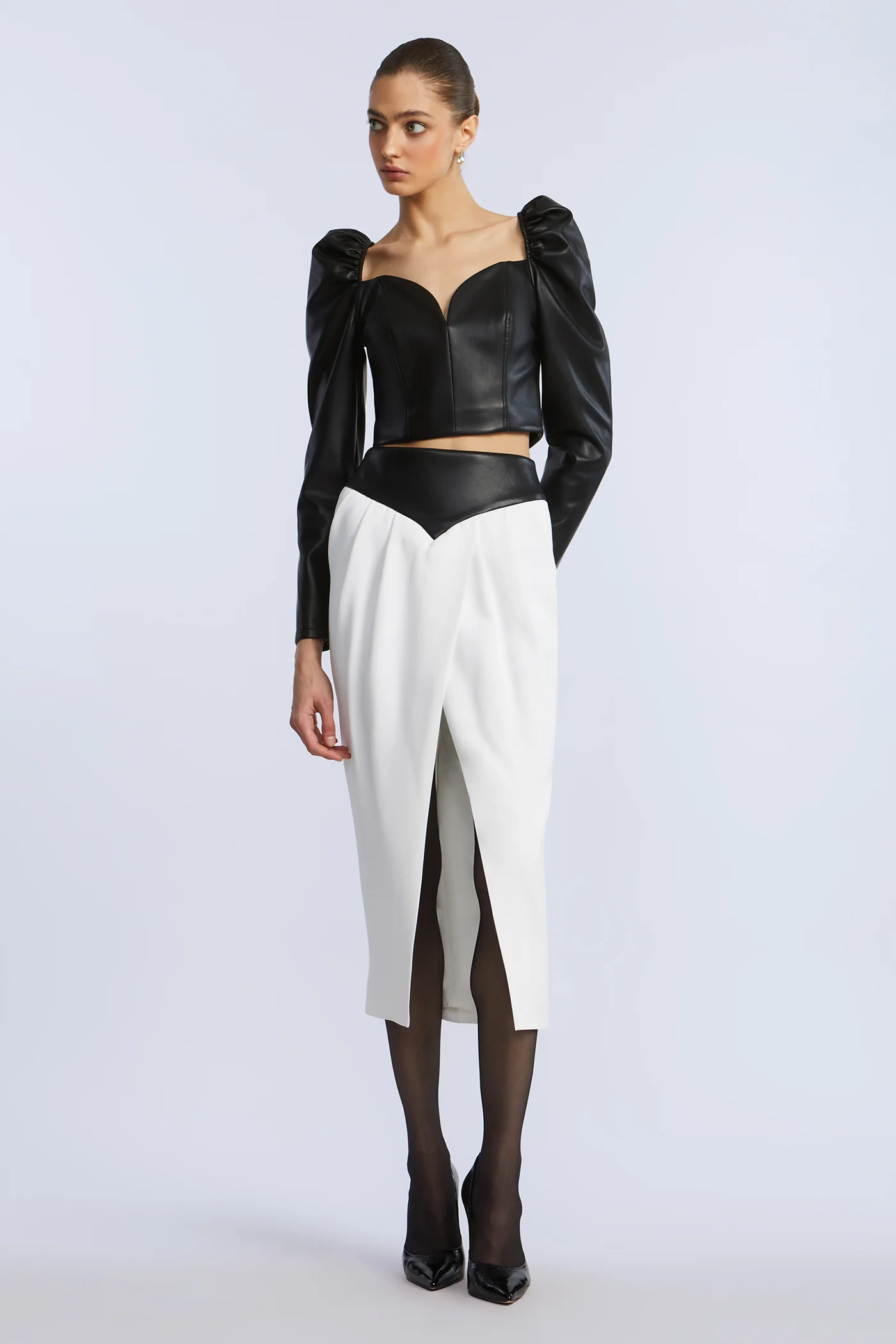 Leather Crepe Skirt