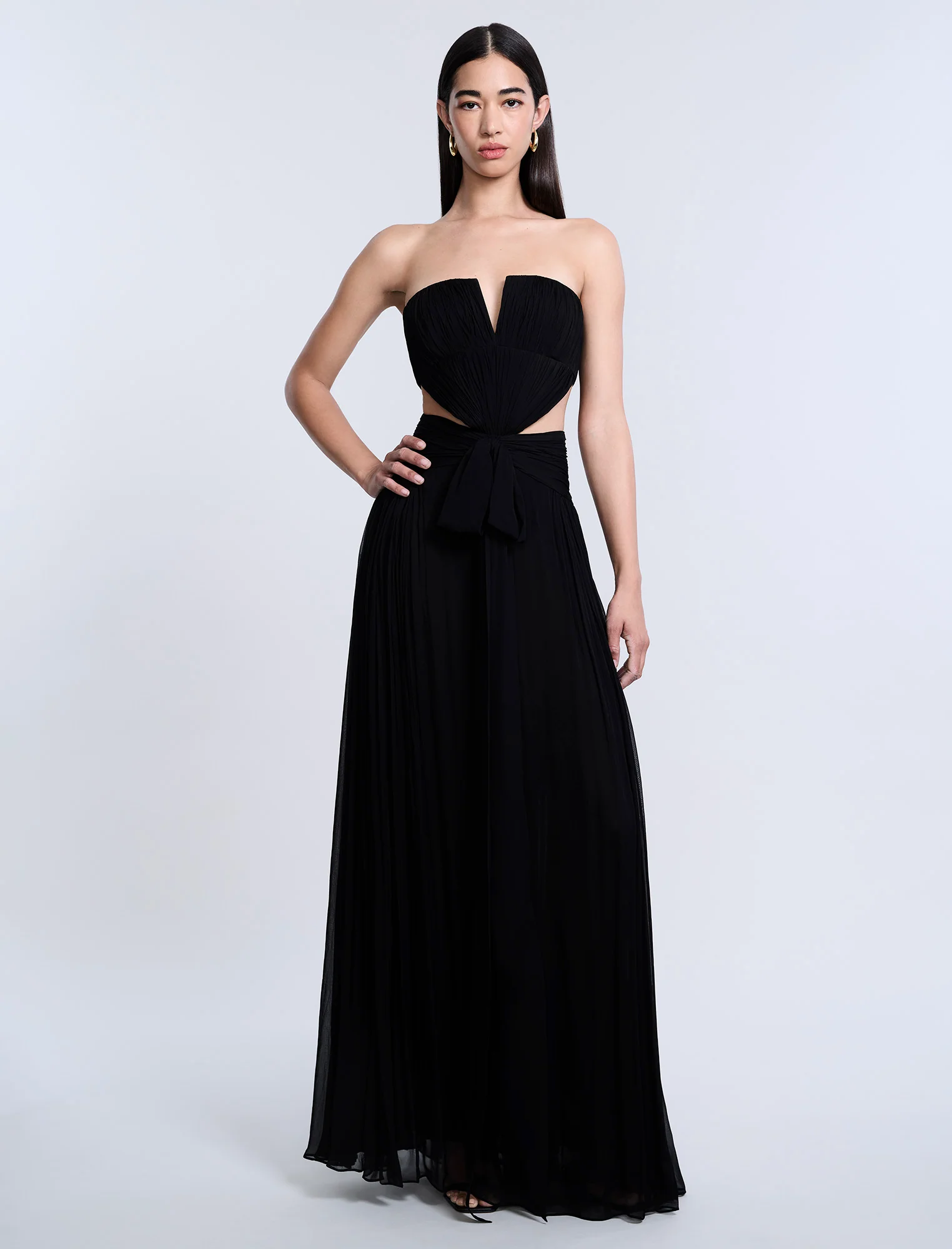 Cutout Shirring Bow Tie Gown