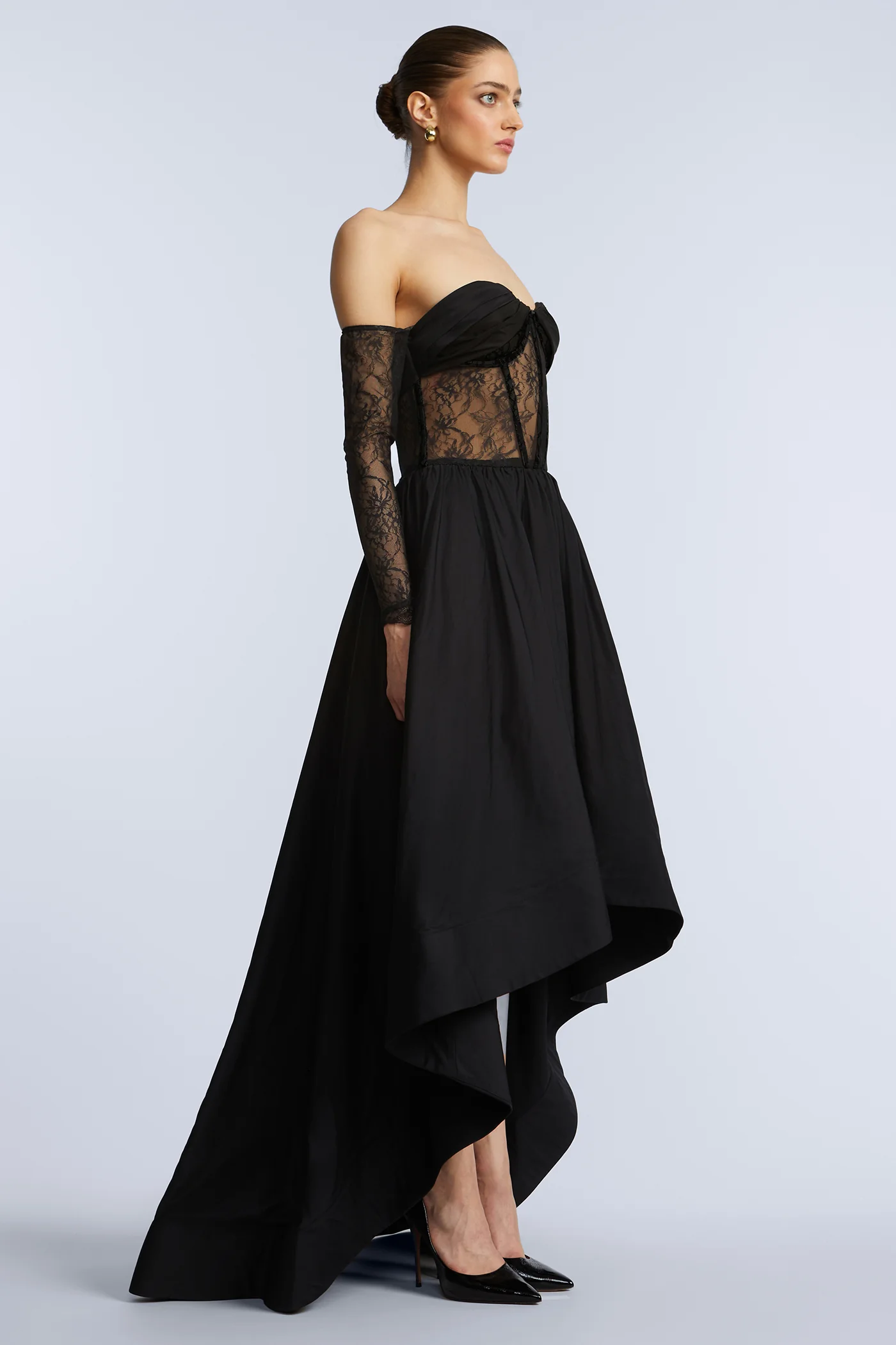 Lace Taffeta High-Low Gown