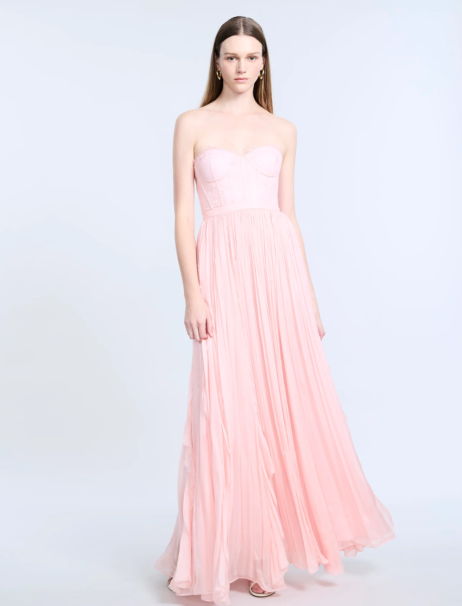 Lace Bodice Chiffon Rufle Gown