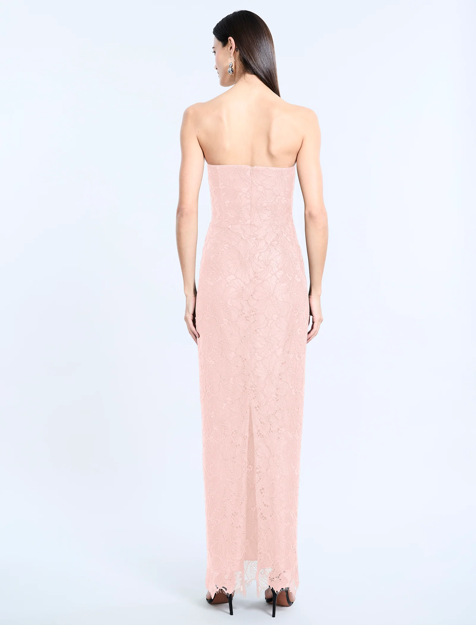 Lace Strapless V Neckline Gown