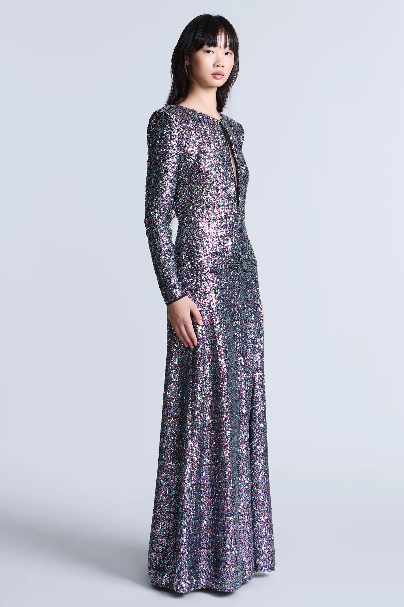 Long Sleeve Sequin Gown