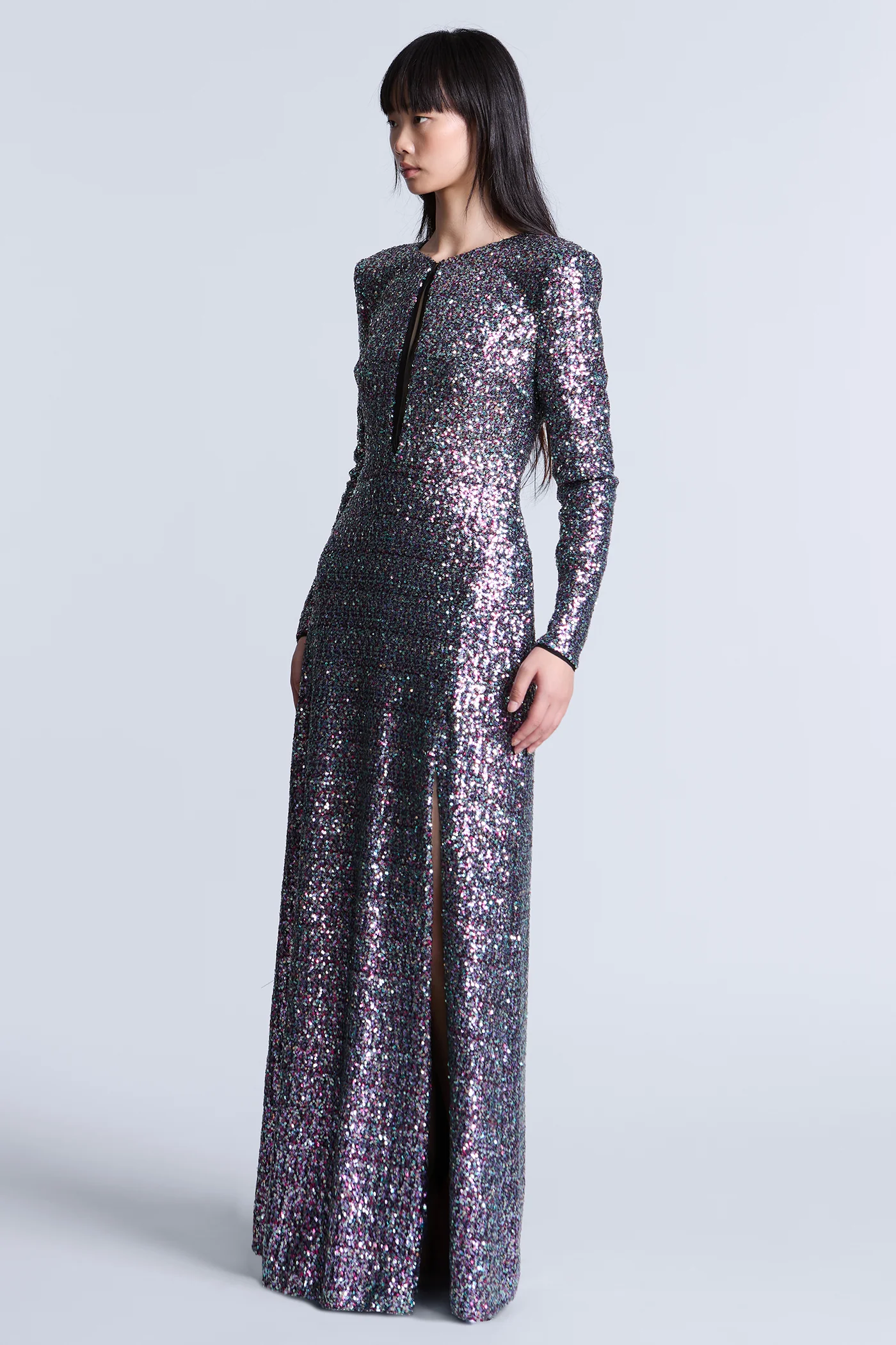 Long Sleeve Sequin Gown