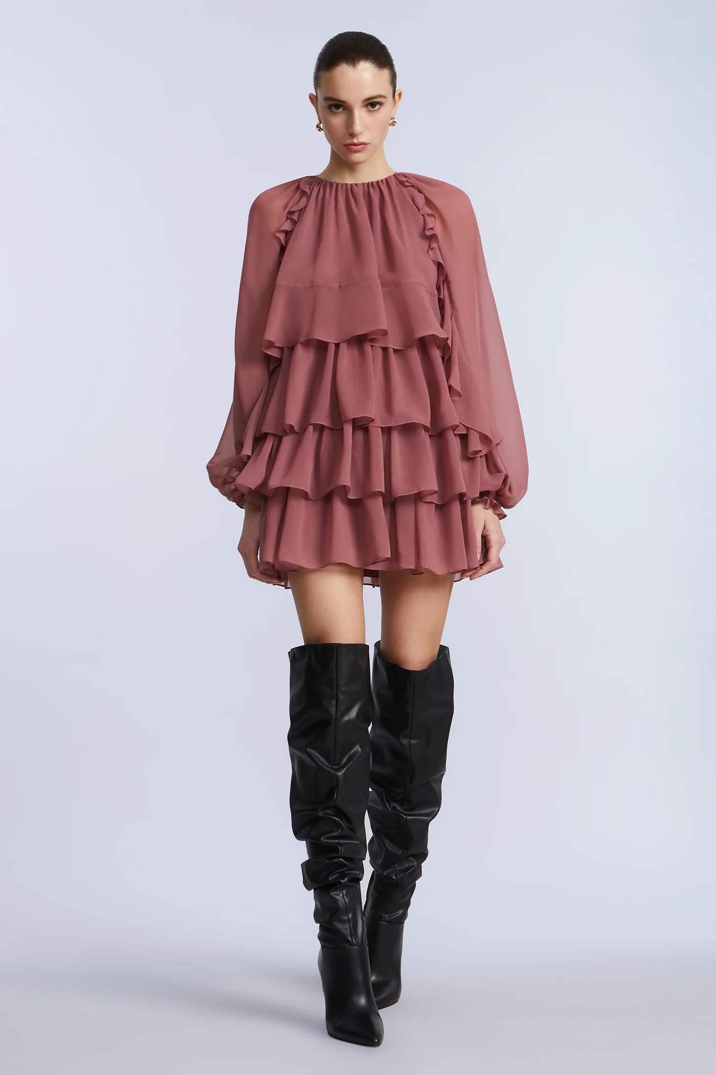 Chiffon Ruffle Mini Dress