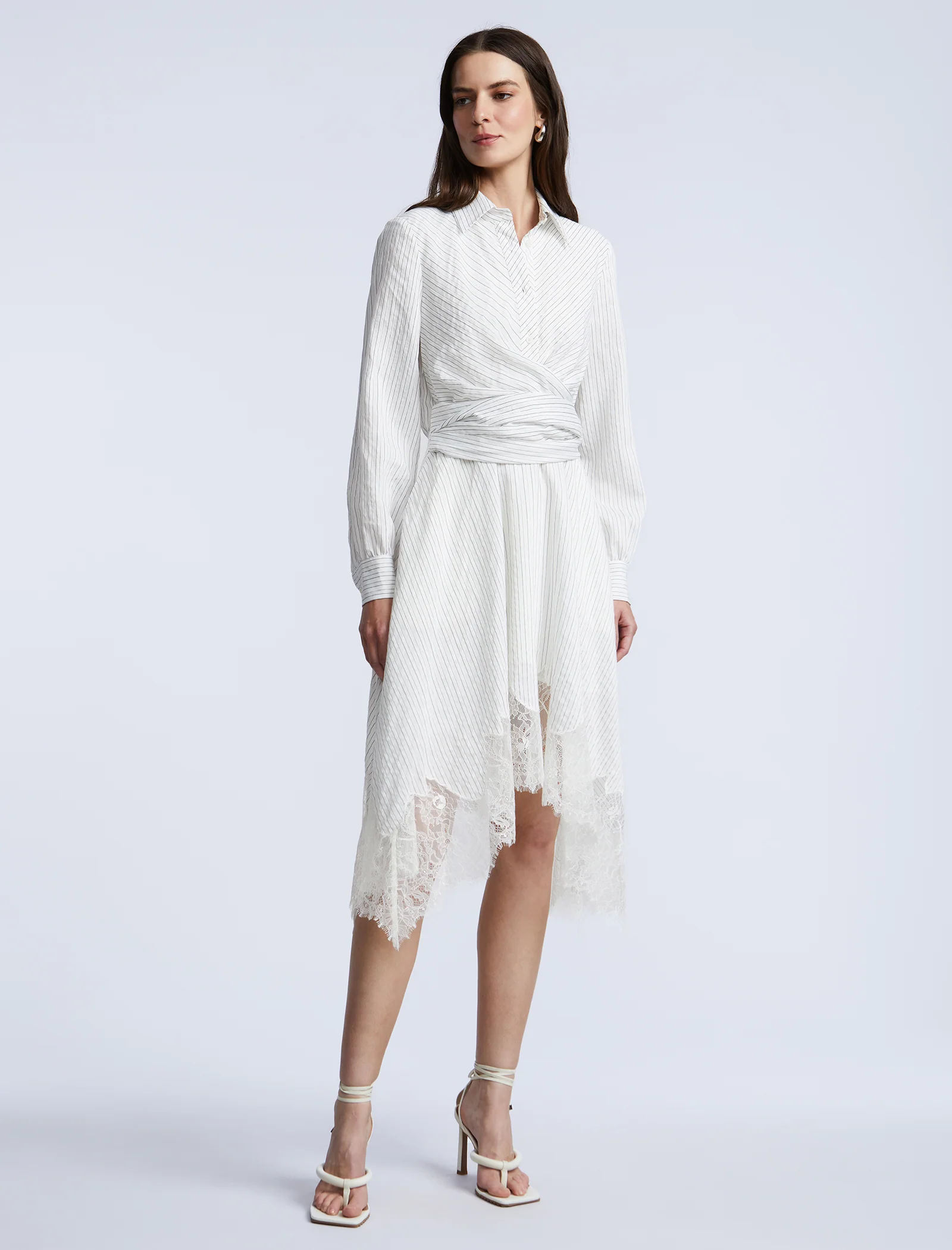 Stripe Shirt Dress With Lace