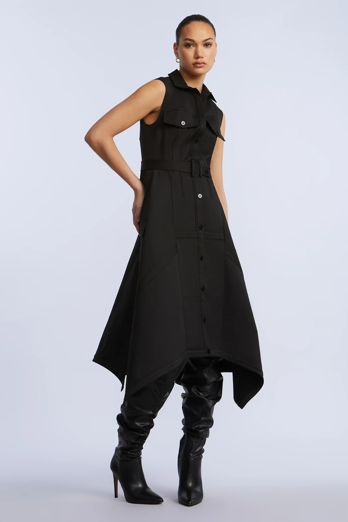 Scarf Hem Taffeta Twill Dress