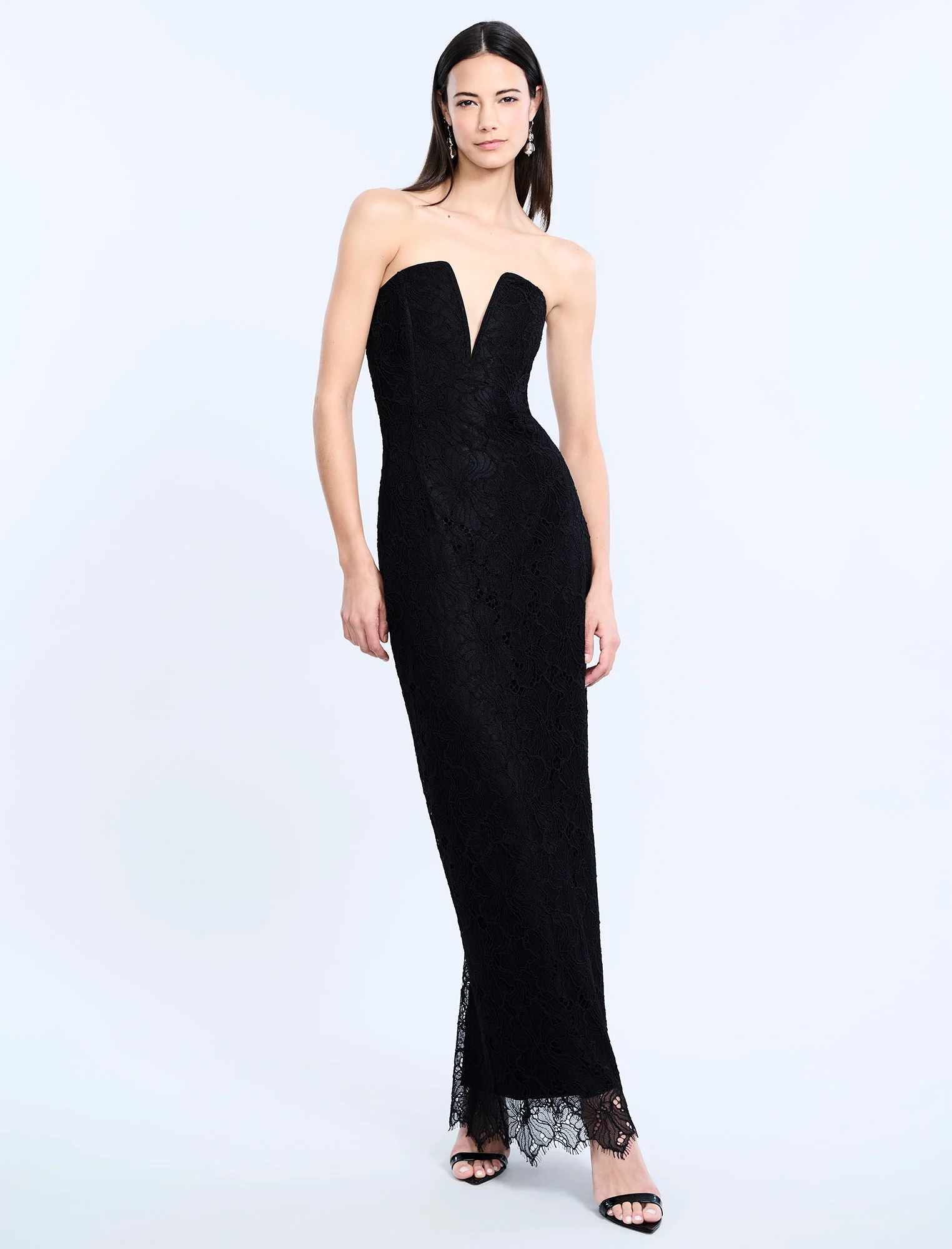 Lace Strapless V Neckline Gown