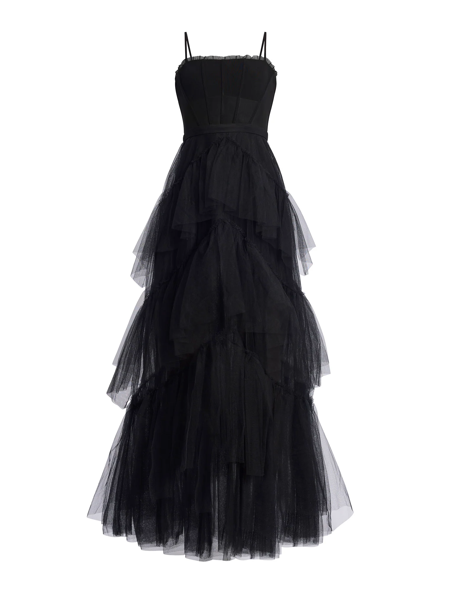 Oly Tiered Ruffle Tulle Evening Gown