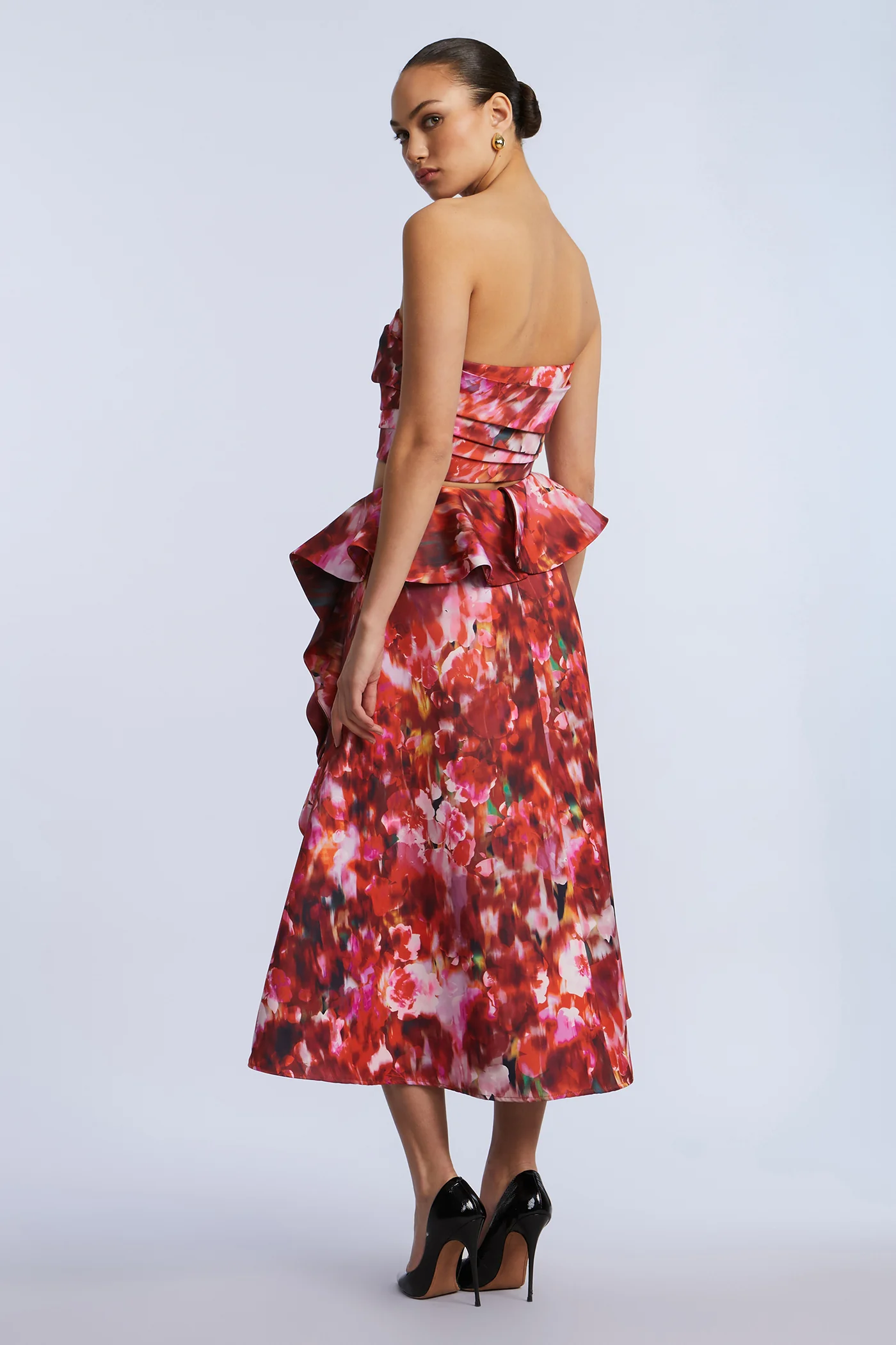 Printed Cascade Midi Skirt