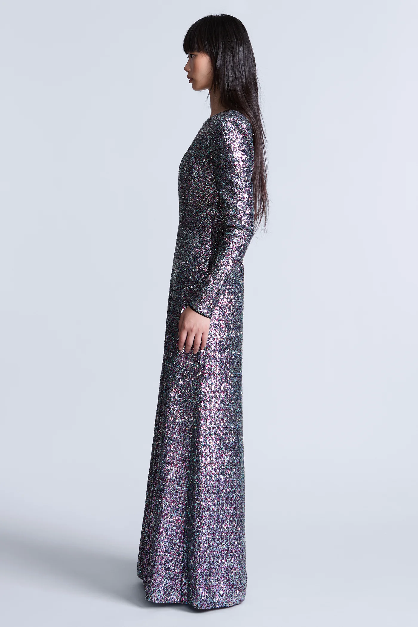 Long Sleeve Sequin Gown