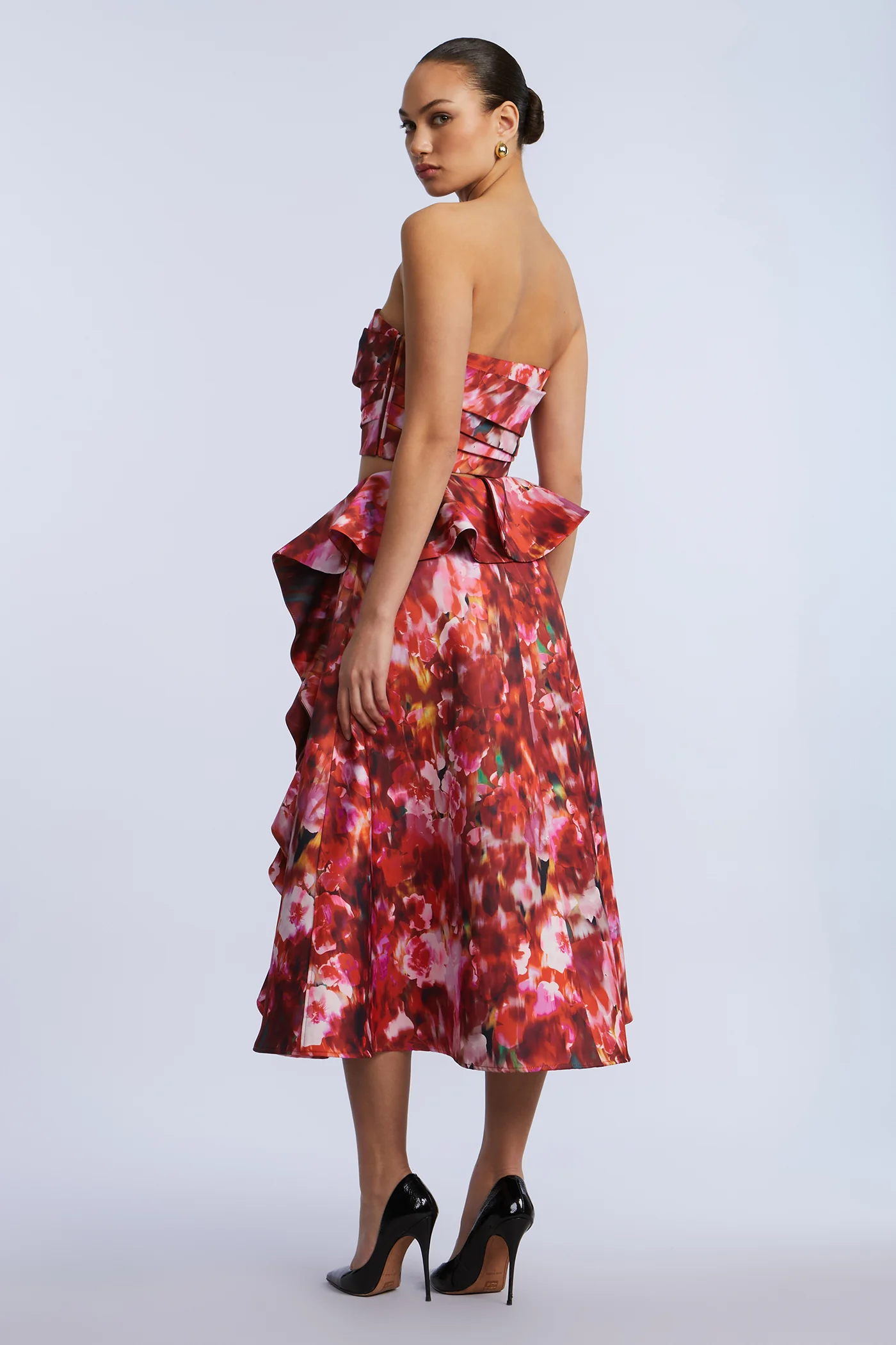 Printed Cascade Midi Skirt