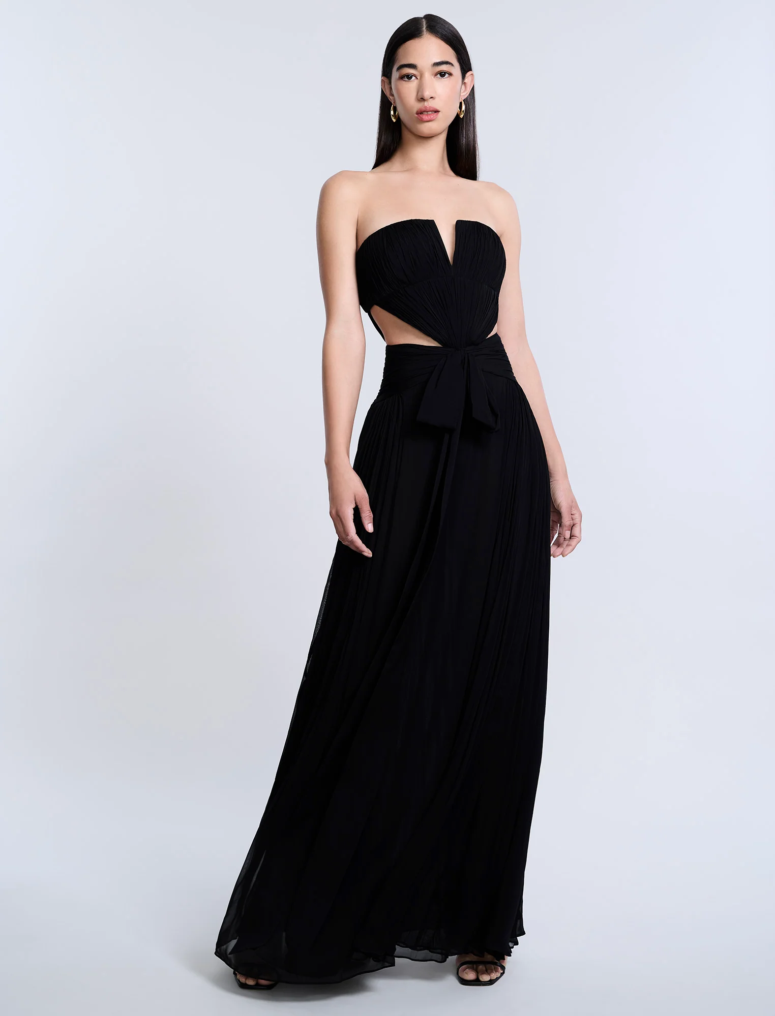 Cutout Shirring Bow Tie Gown