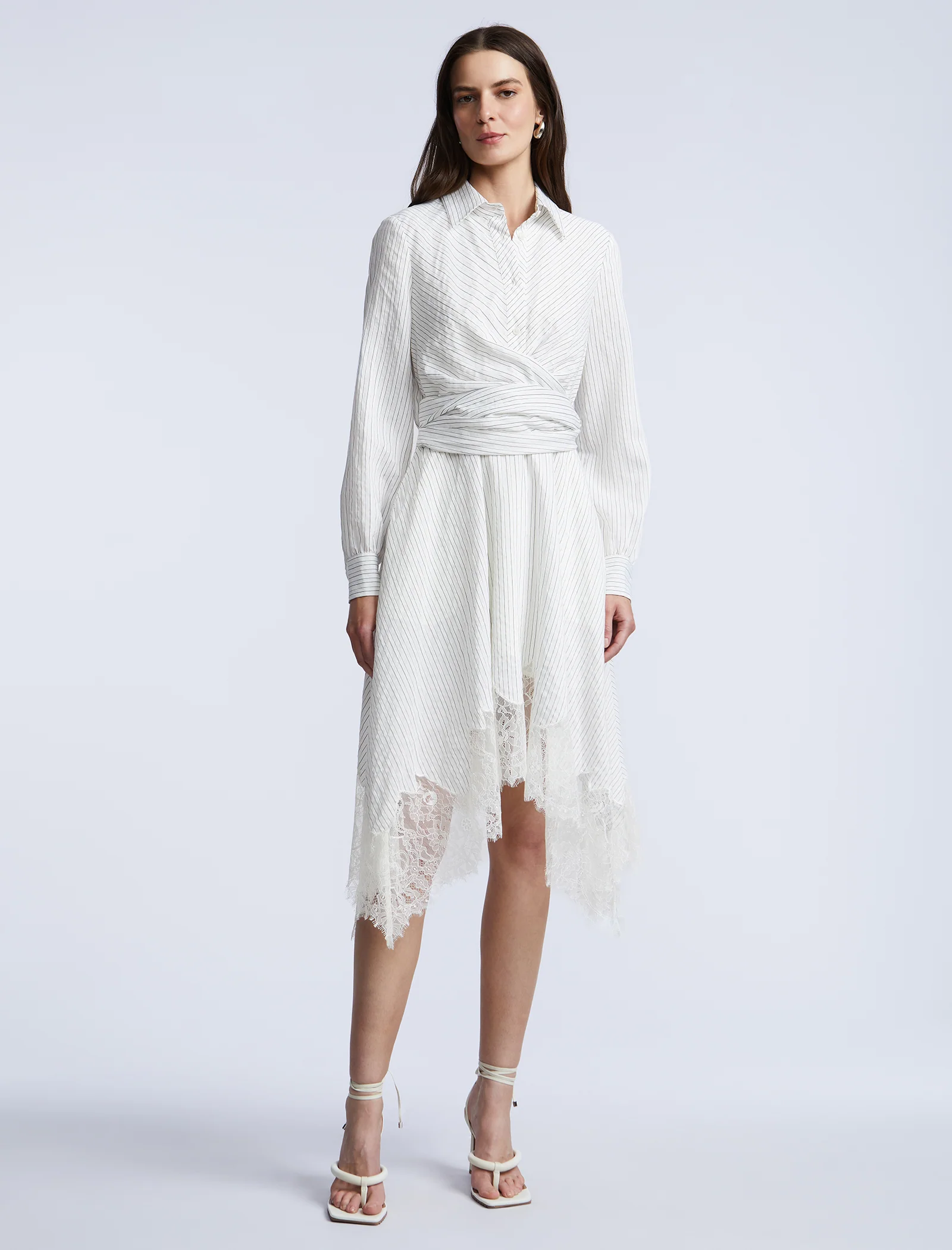 Stripe Shirt Dress With Lace