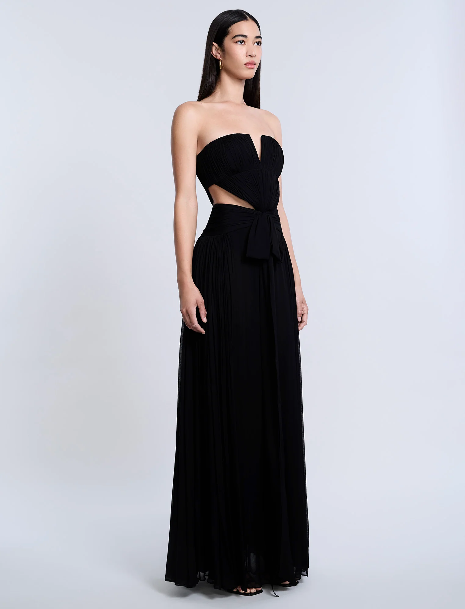 Cutout Shirring Bow Tie Gown