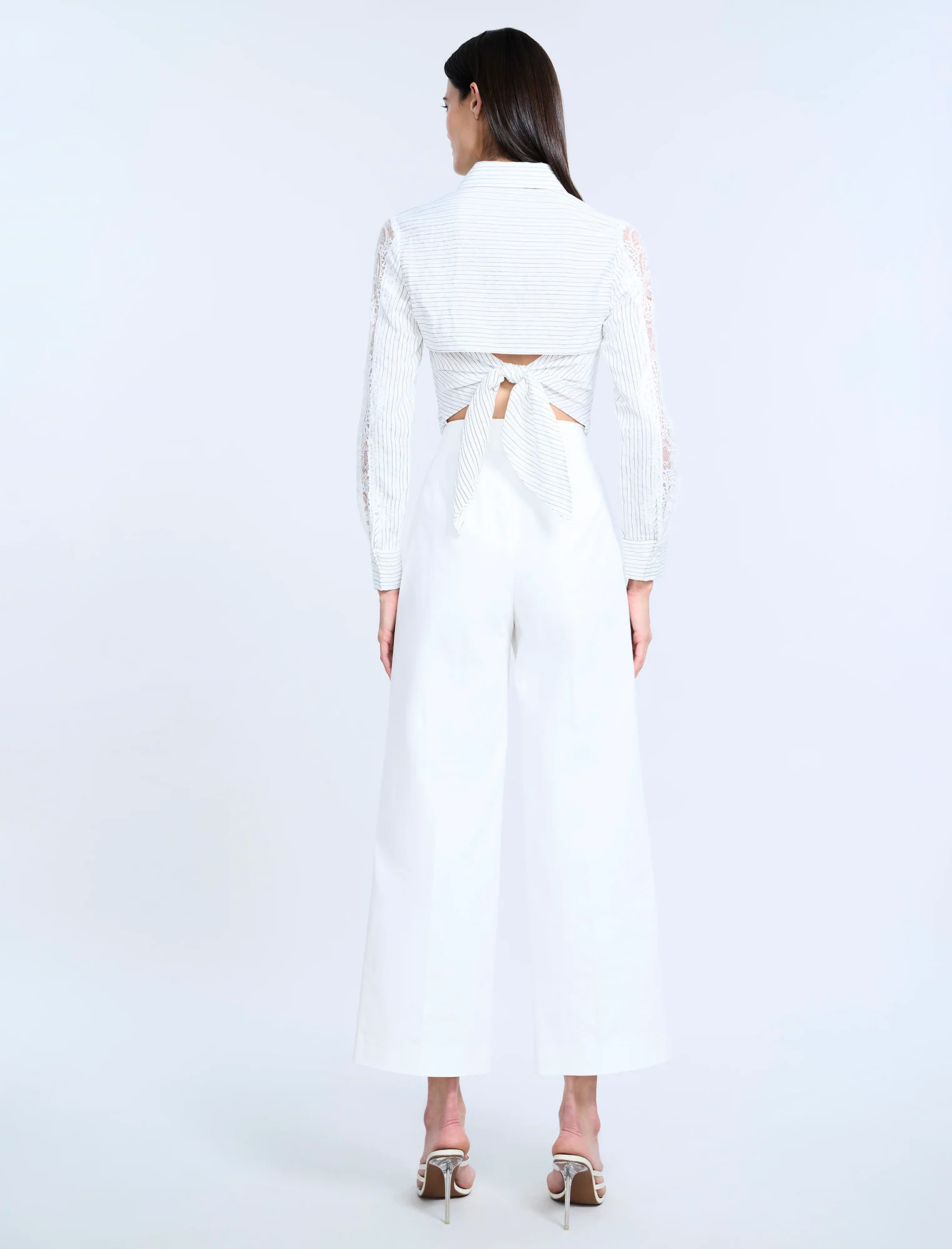 Lace Stripe Tie Back Top