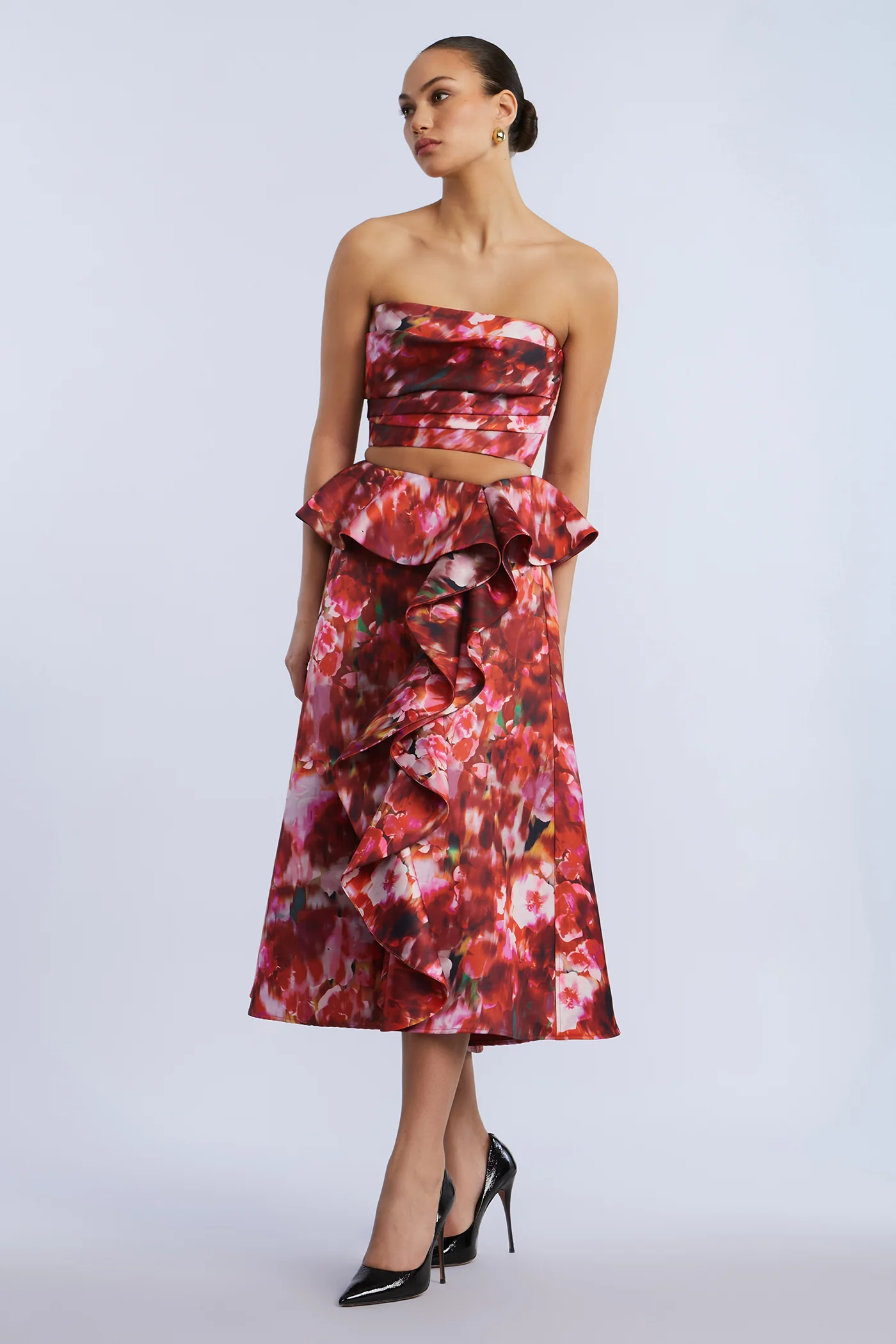 Printed Cascade Midi Skirt