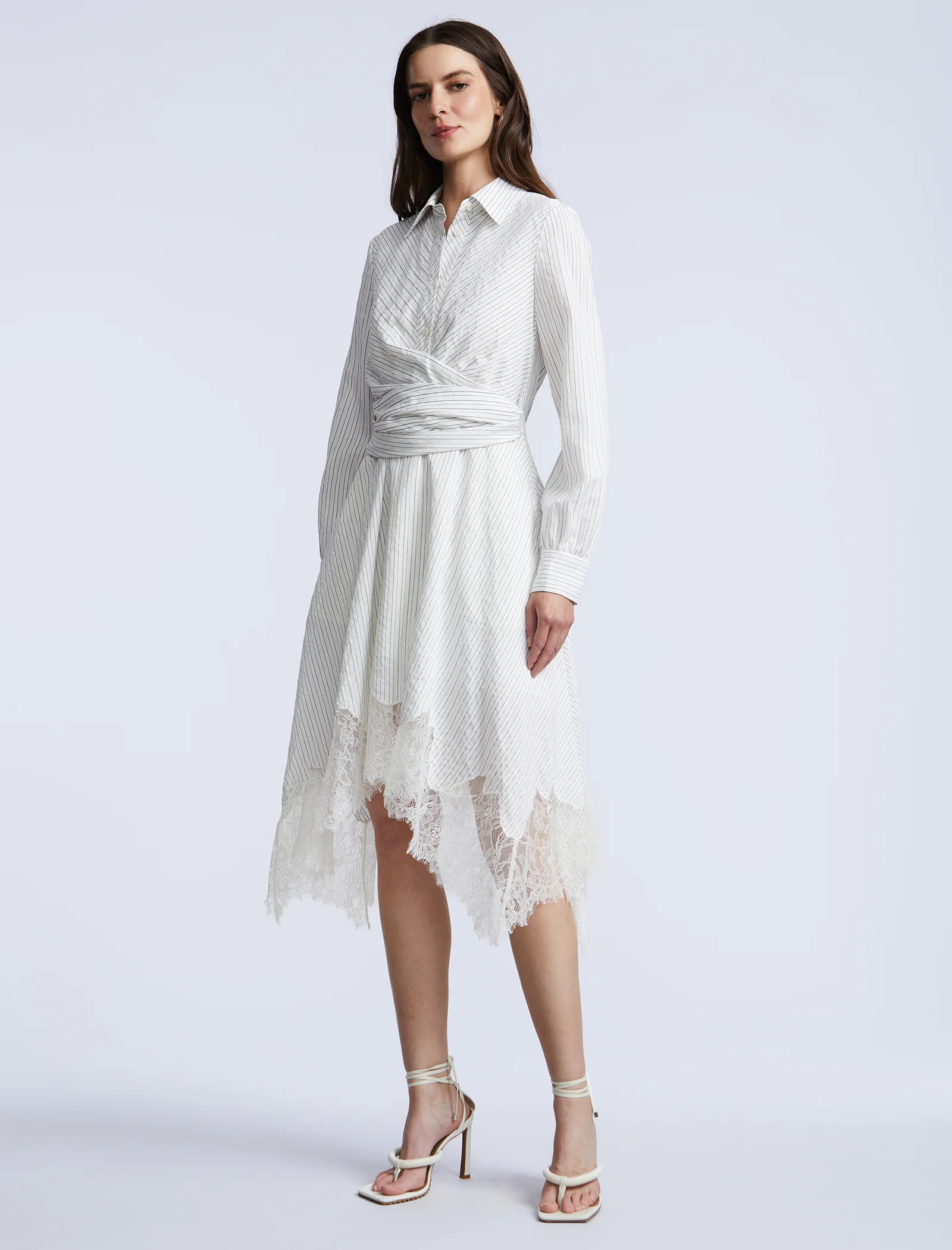 Stripe Shirt Dress With Lace