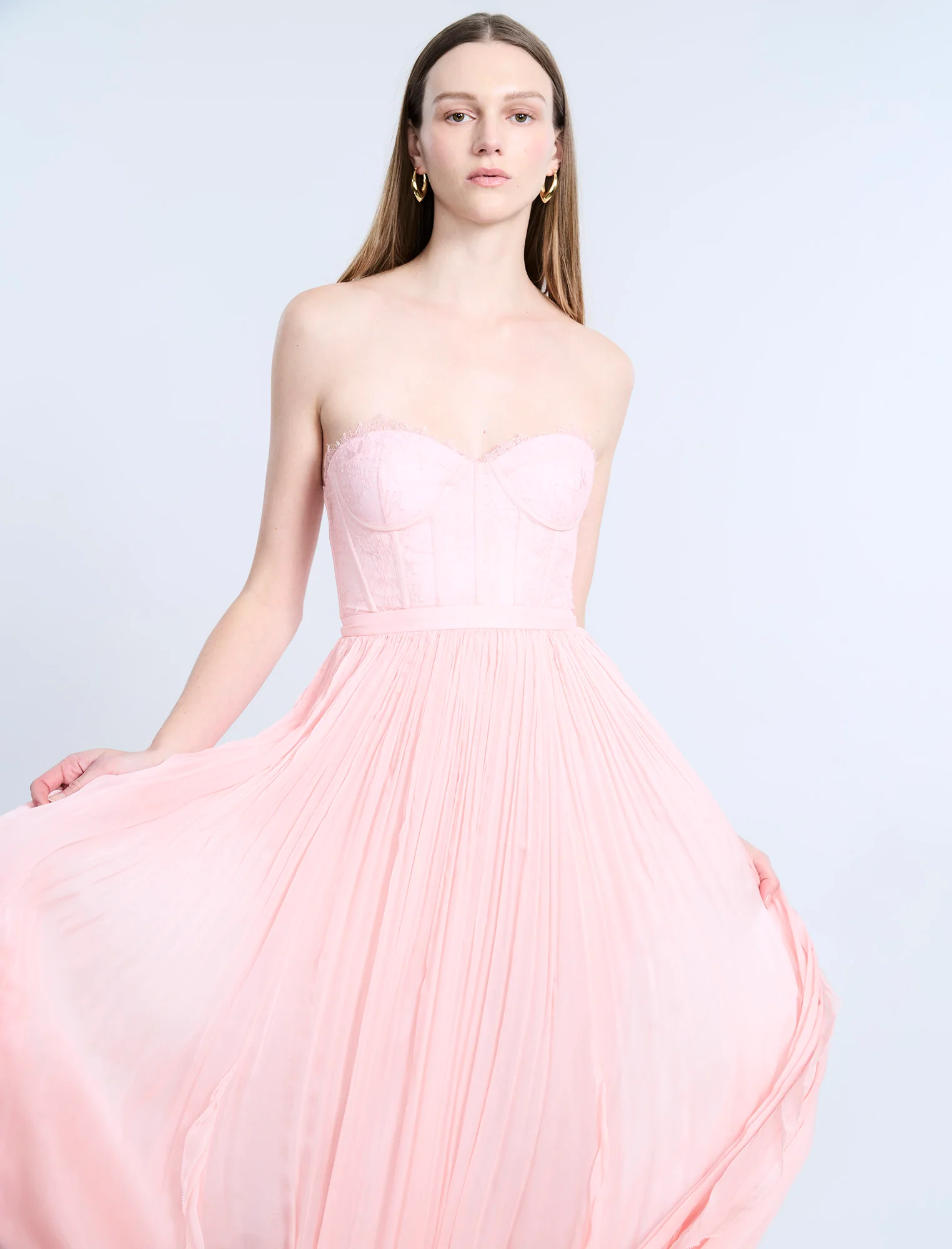 Lace Bodice Chiffon Rufle Gown