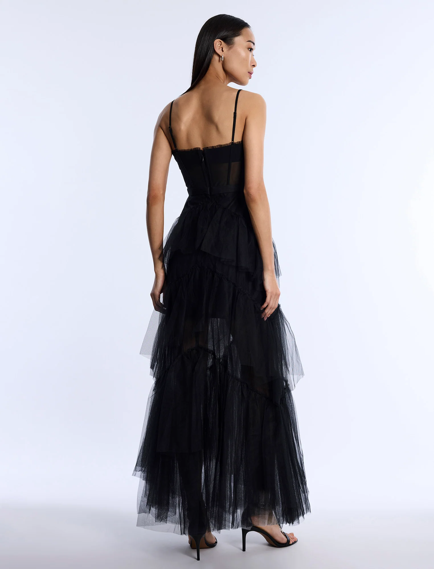 Oly Tiered Ruffle Tulle Evening Gown