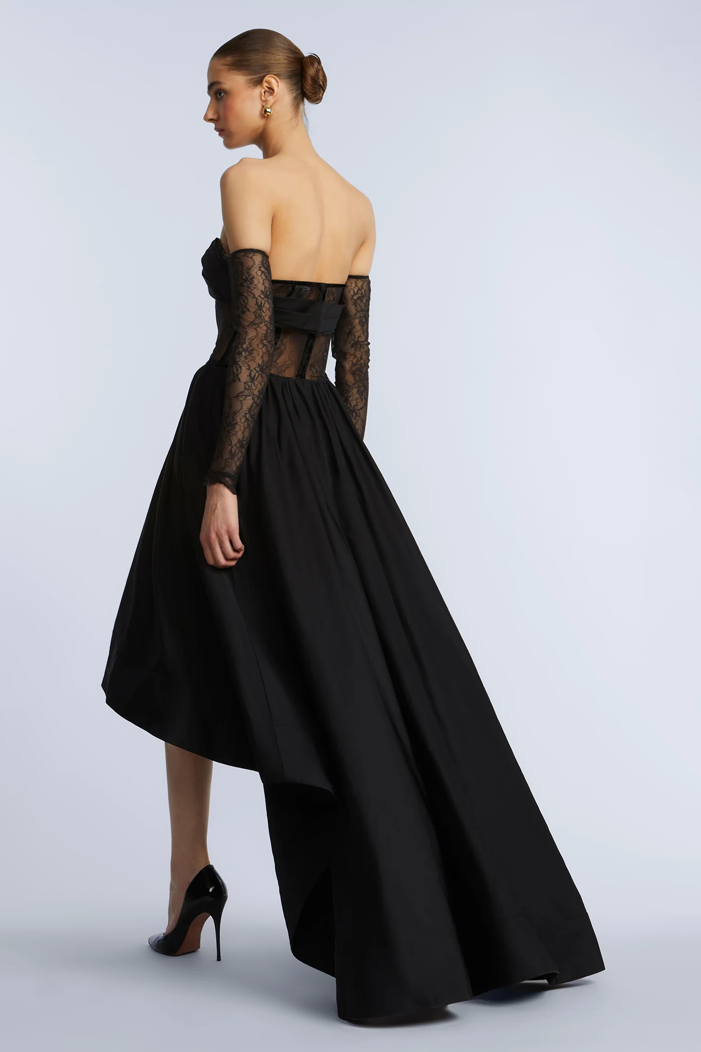 Lace Taffeta High-Low Gown