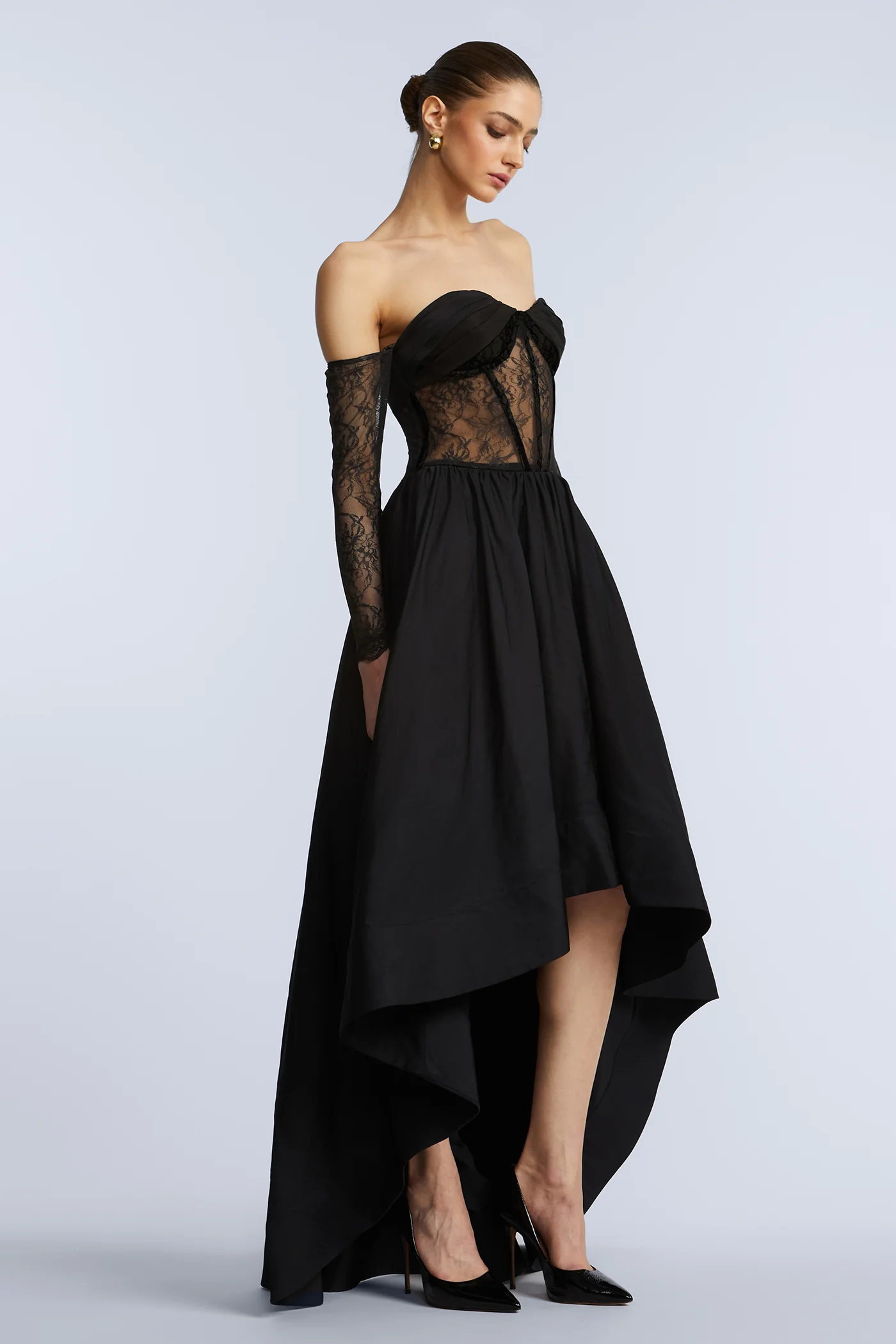 Lace Taffeta High-Low Gown