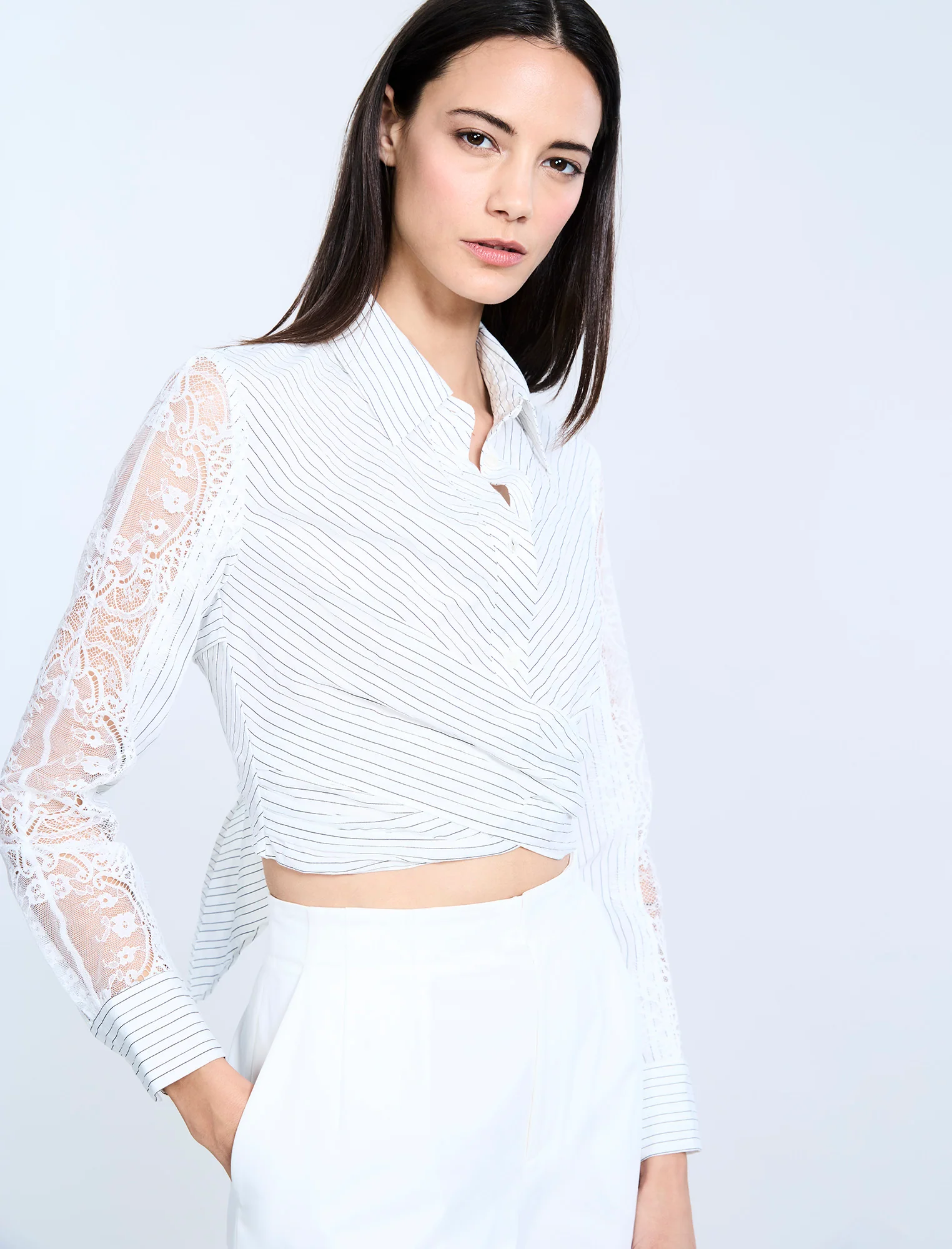 Lace Stripe Tie Back Top