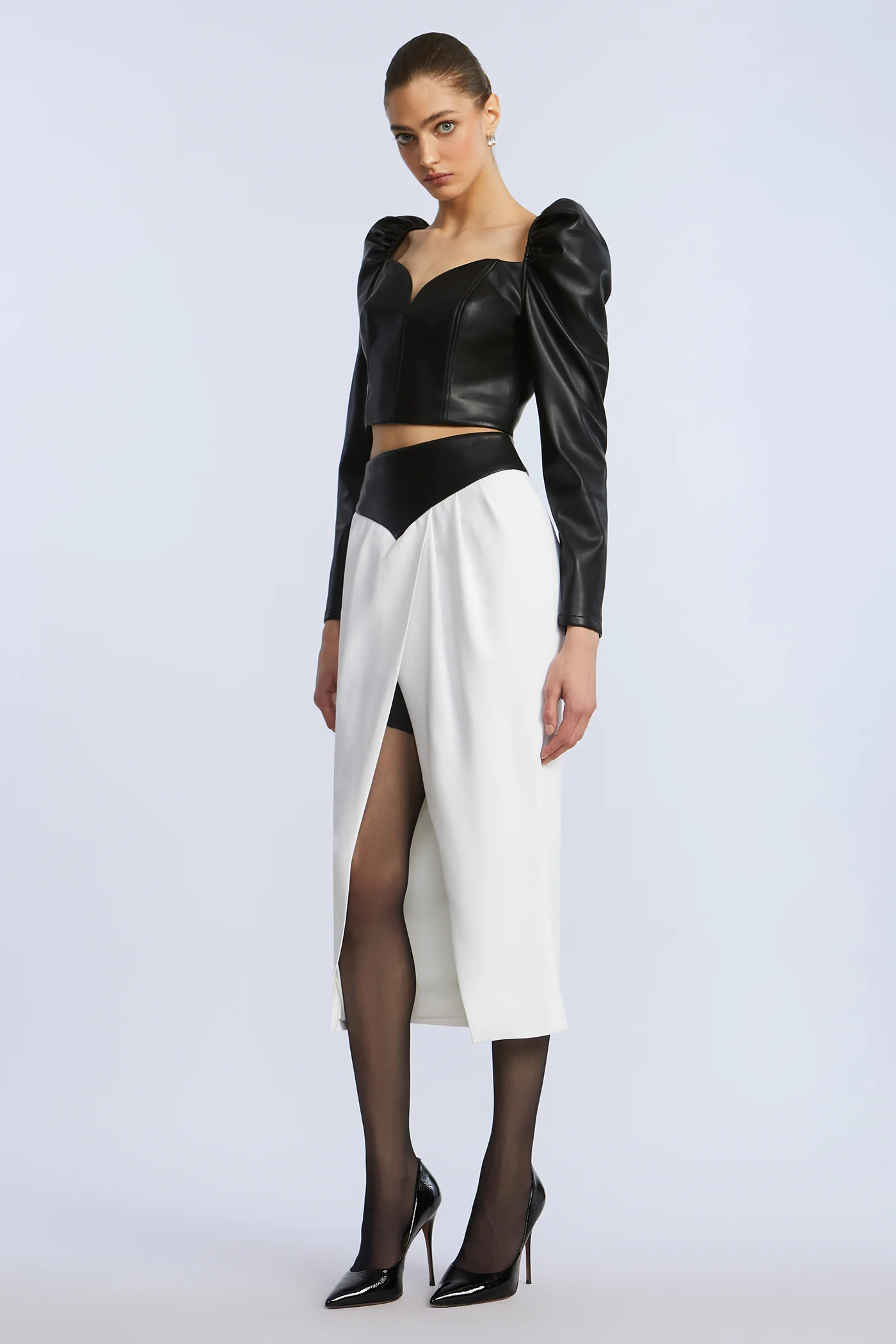 Leather Crepe Skirt