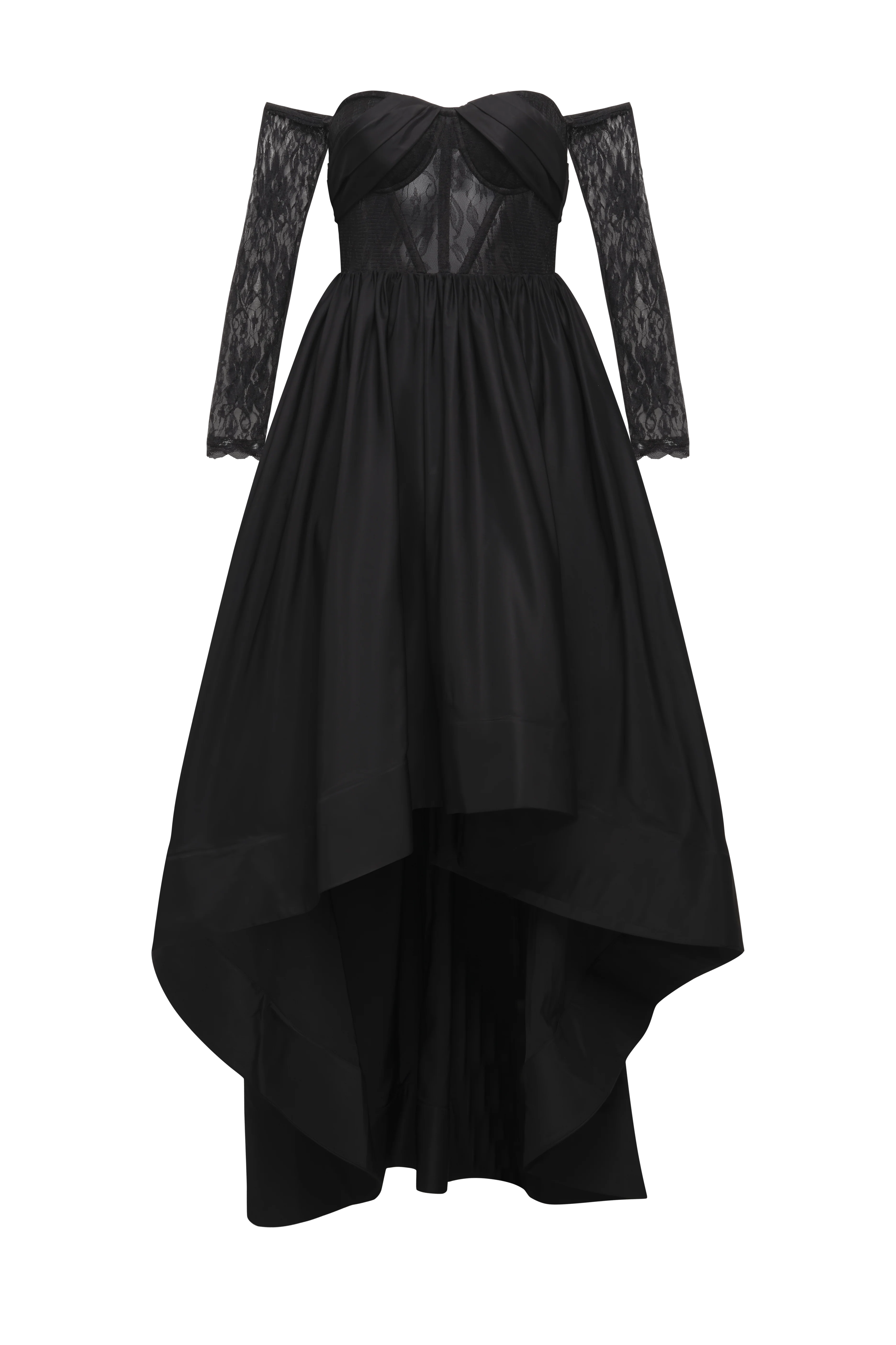 Lace Taffeta High-Low Gown