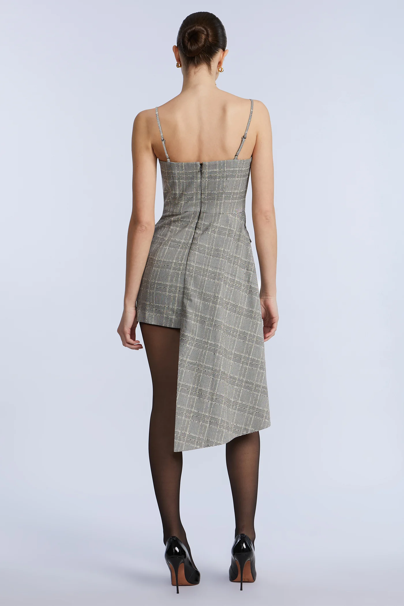 Glen Plaid Dress With Drape