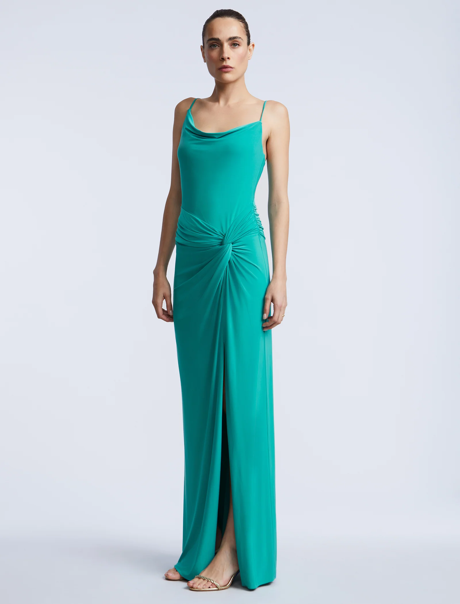 Cowl Draped Gown With Twist