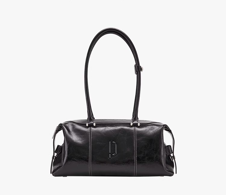 Clown bowling bag, tanned leather, oil wax, long handle, hand-held armpit bag, baguette, super popular Boston bag