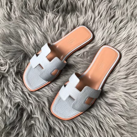 HERMES ORAN SLIDE SANDALS IN BLUE LIN CLEMENCE LEATHER – HMSD106