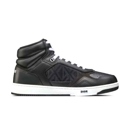 DIOR B27 HIGH-TOP SNEAKER BLACK SMOOTH CALFSKIN AND CD DIAMOND CANVAS – DO142