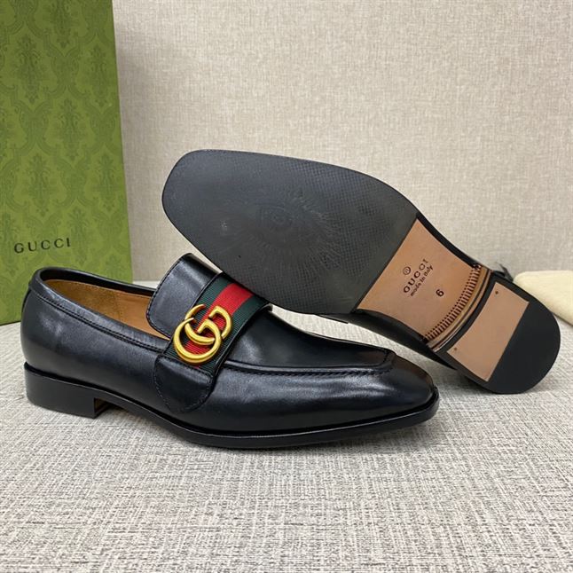 GUCCI GG WEB BLACK LEATHER LOAFER – GL051