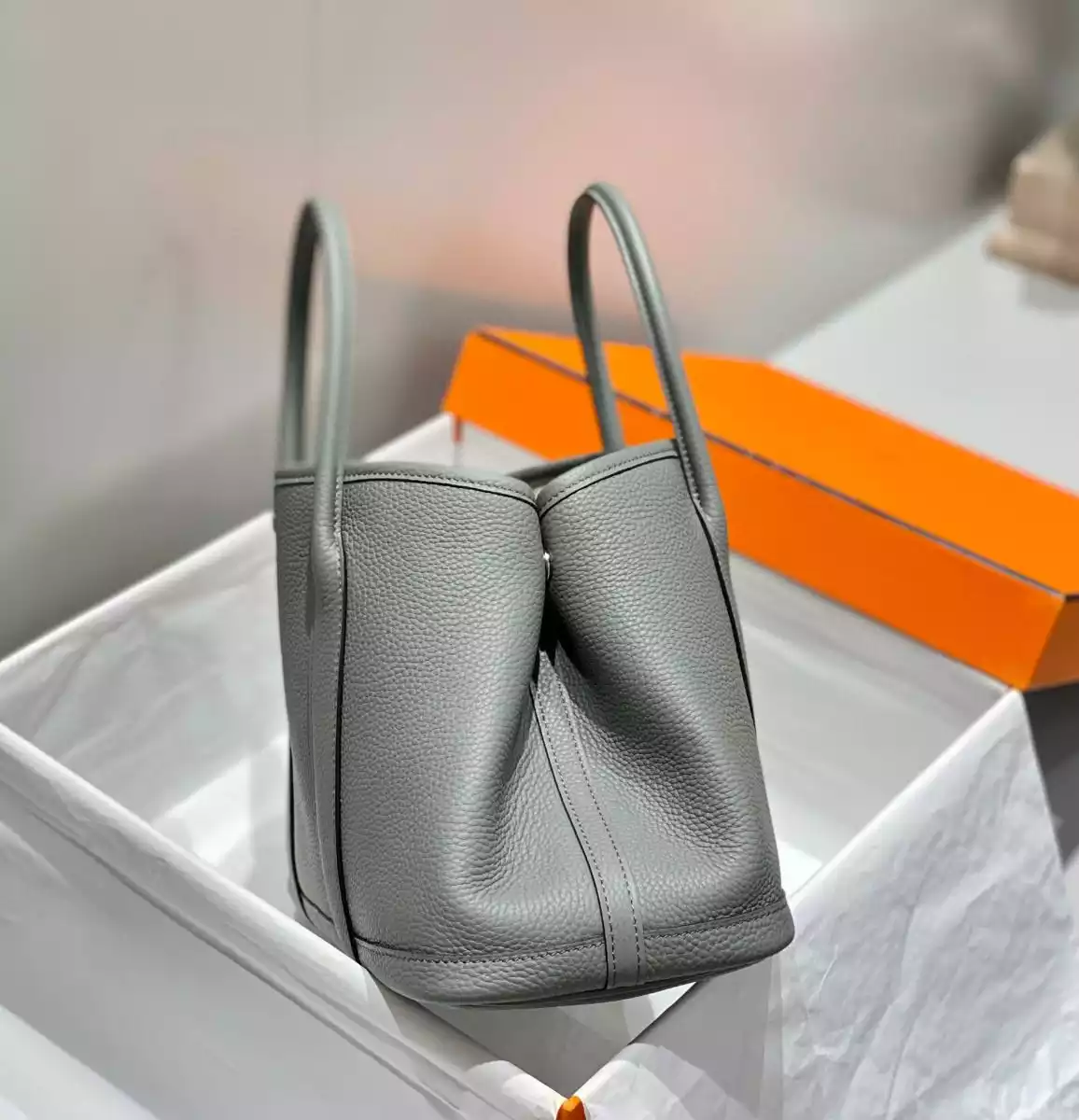 Hermes Garden Party 30 Bag In Gris Meyer Taurillon Leather – HW072
