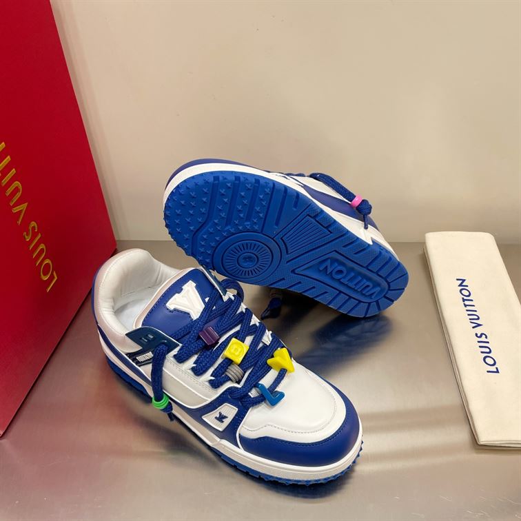 LOUIS VUITTON TRAINER MAXI LOW-TOP SNEAKERS IN WHITE AND BLUE – LVS117
