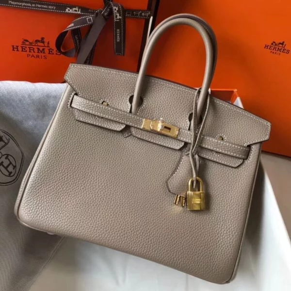 Hermes Birkin 25cm Bag In Tourterelle Clemence Leather GHW – HW005